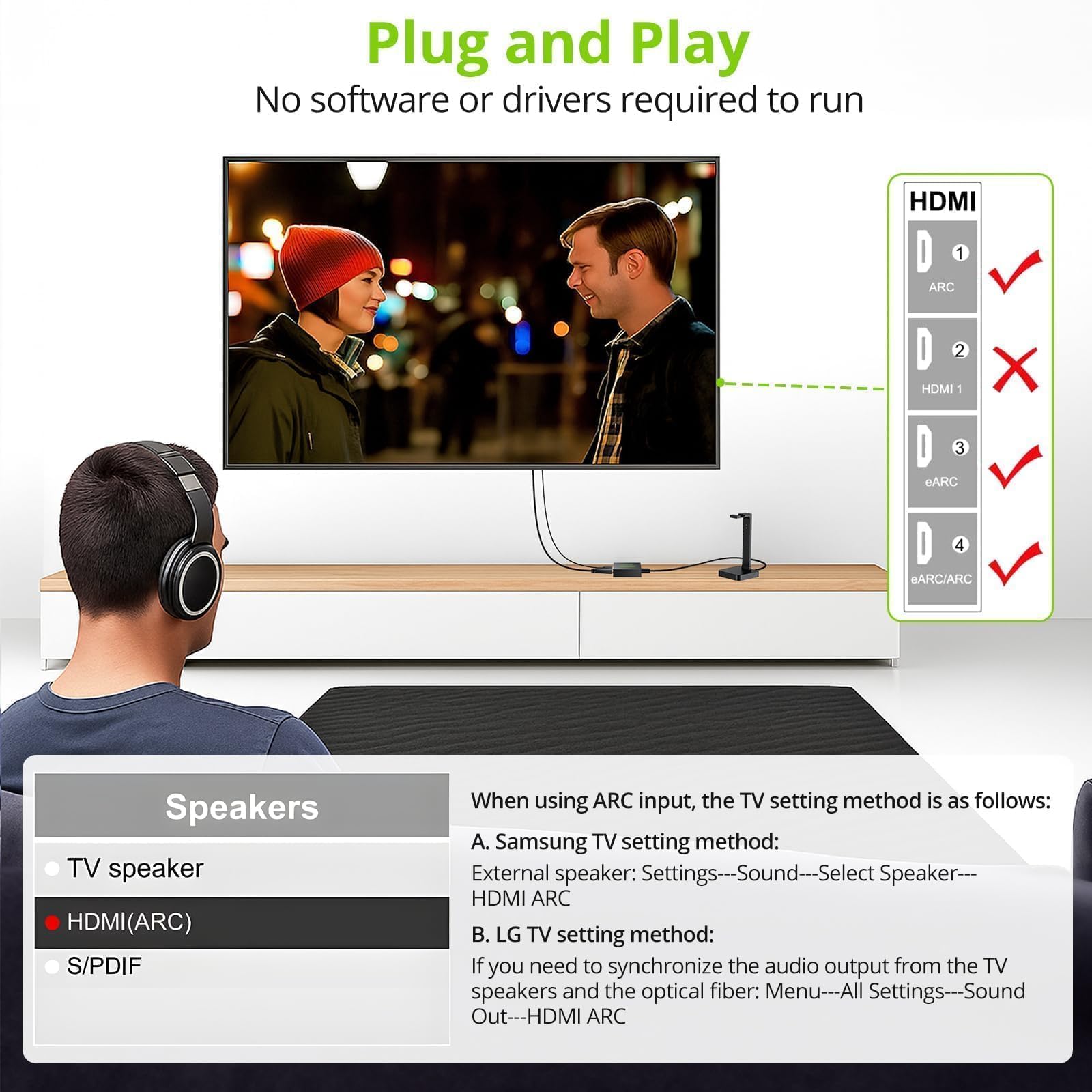 LiNKFOR eARC/ARC Audio Extractor, HDMI eARC to Optical Converter by LiNKFOR - Angle View 6