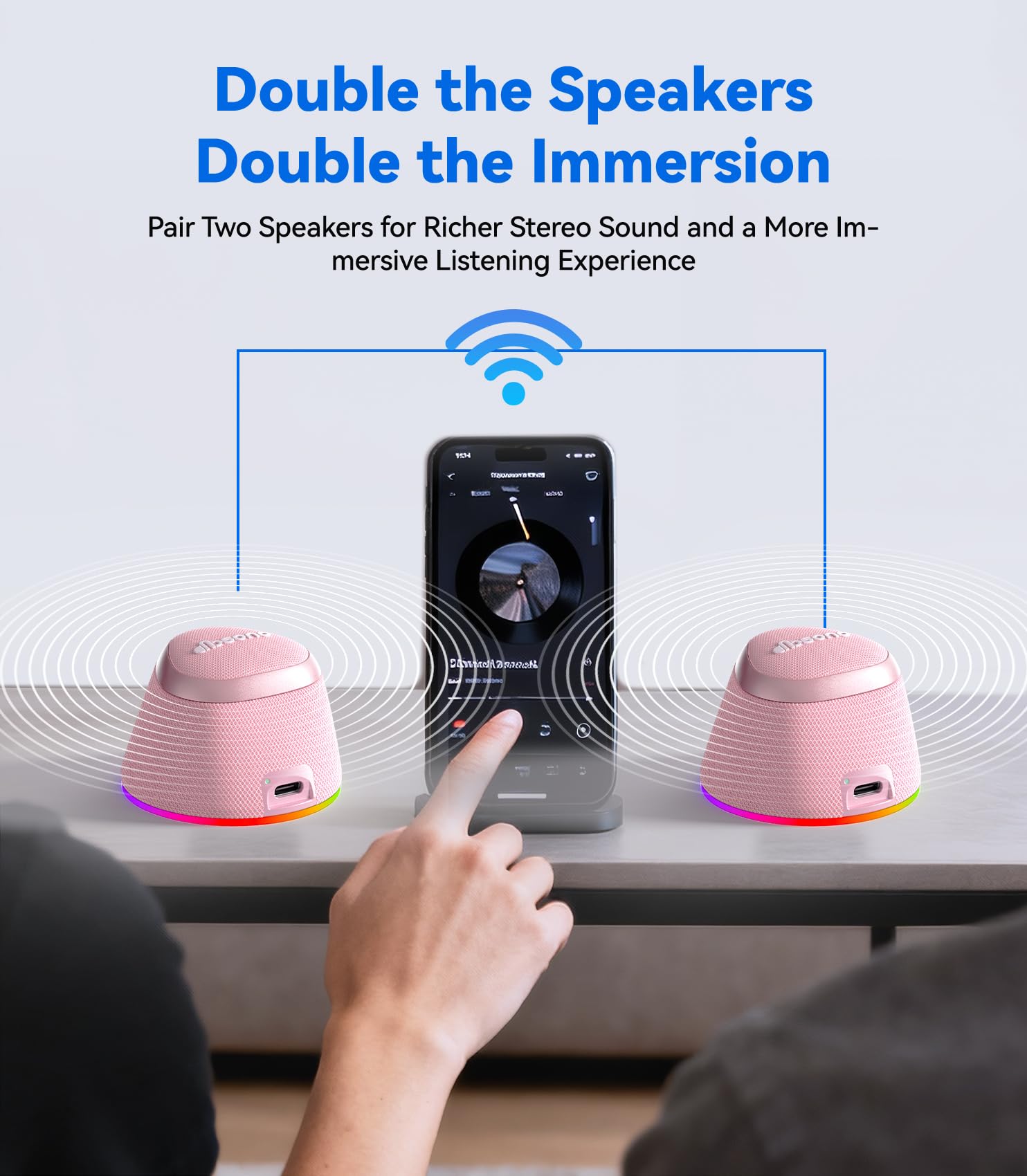 dbsono 2 in 1 Portable Magnetic Bluetooth Speaker, Phone Stand, Rose Pink - dbsono Official Product View 6