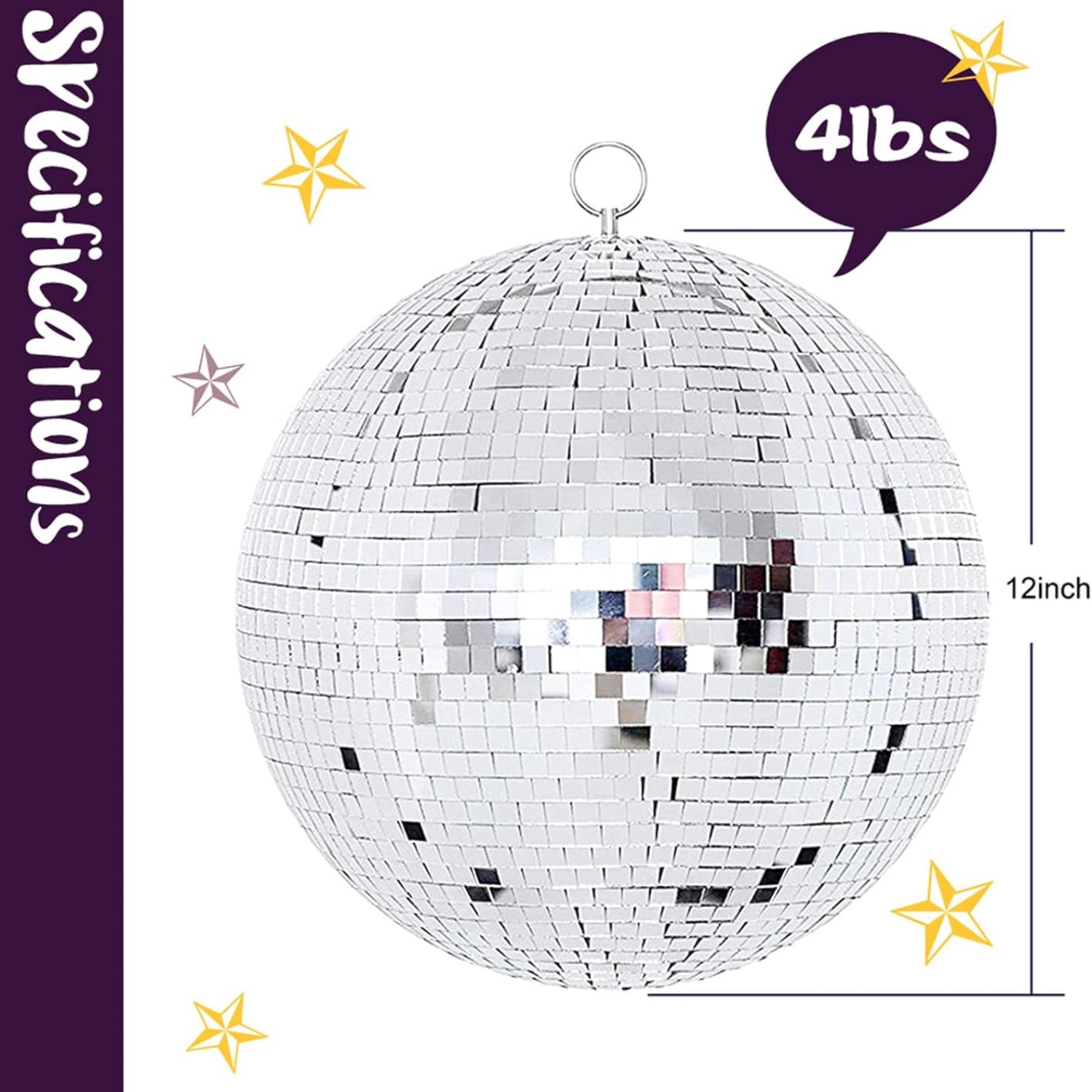 Large 12-inch Youdepot hanging disco ball with mirror surface, perfect for dance parties and disco decor.