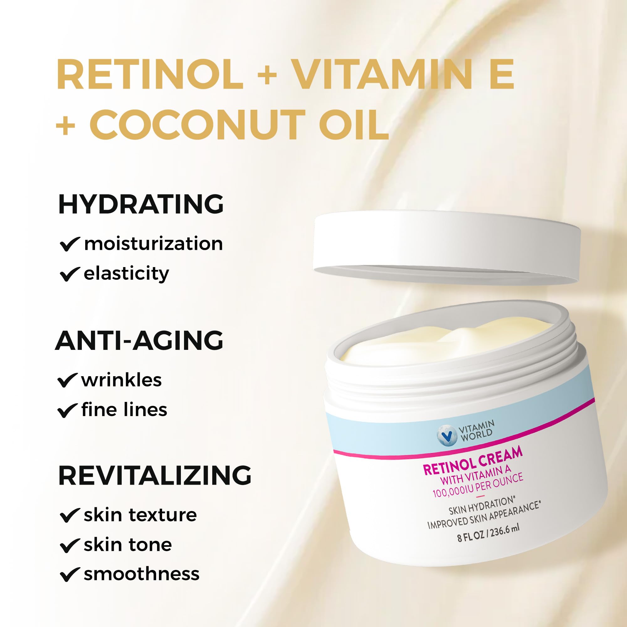Vitamin World Retinol Cream with Vitamin A 100,000IU, Face Moisturizer 8 OZ - Vitamin World Official Product View 6