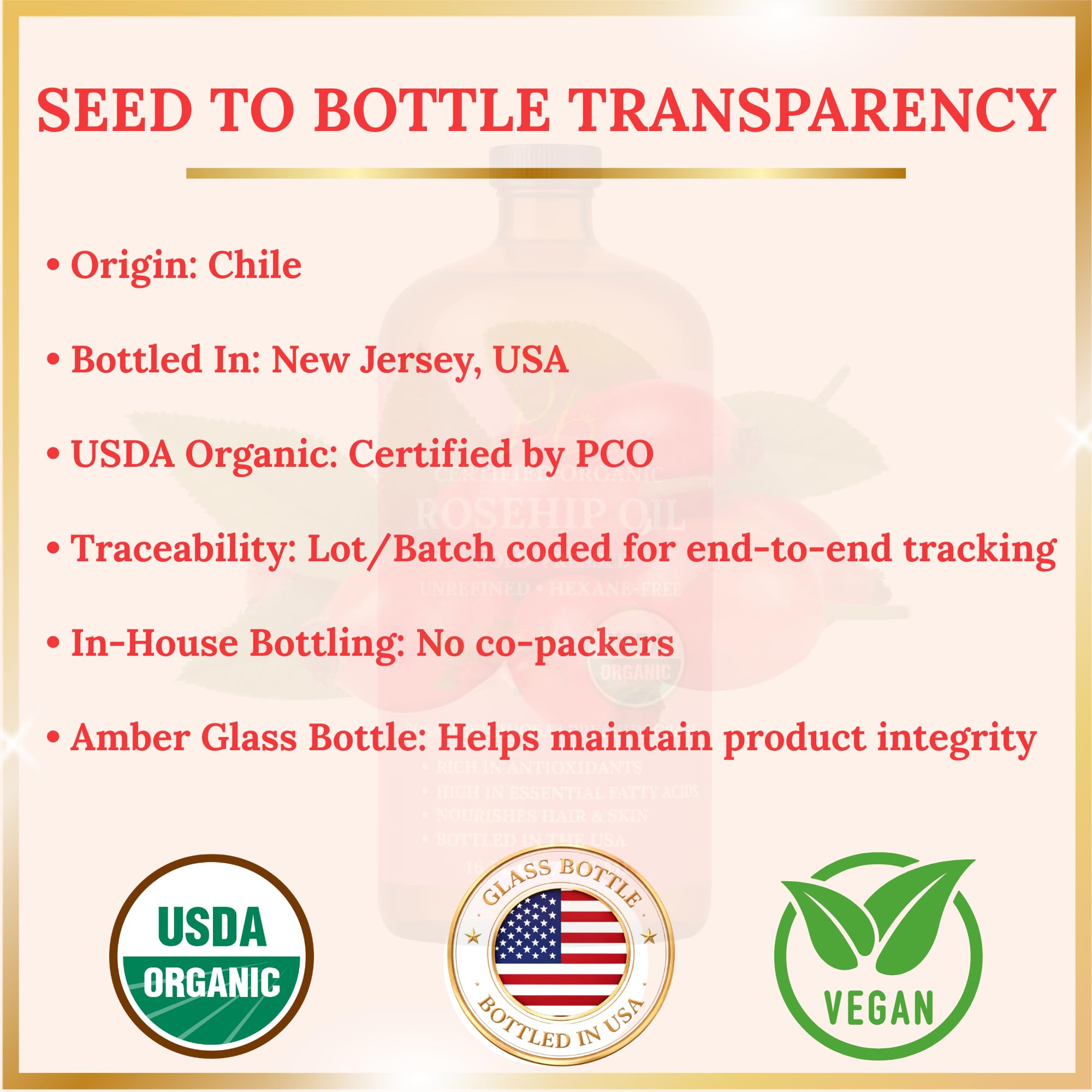 Pomberries Rosehip Oil, 16 fl oz Amber Glass Bottle, Rosehip Oil for Face, Skin - Pomberries Official Product View 4