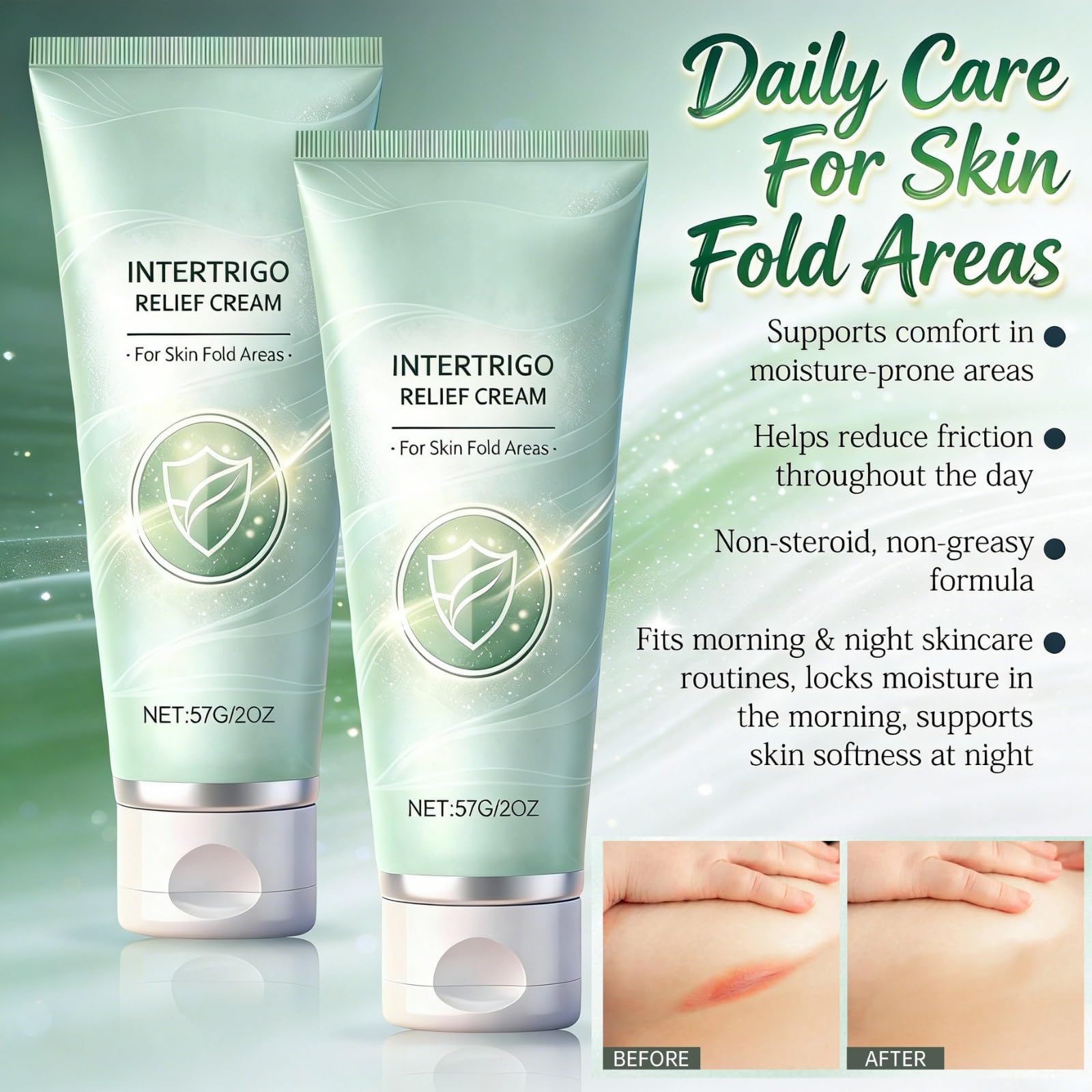 Generic Intertrigo Cream skin moisturizer for chafing relief, 2 oz, pack of 2, with soothing cream for skin folds.