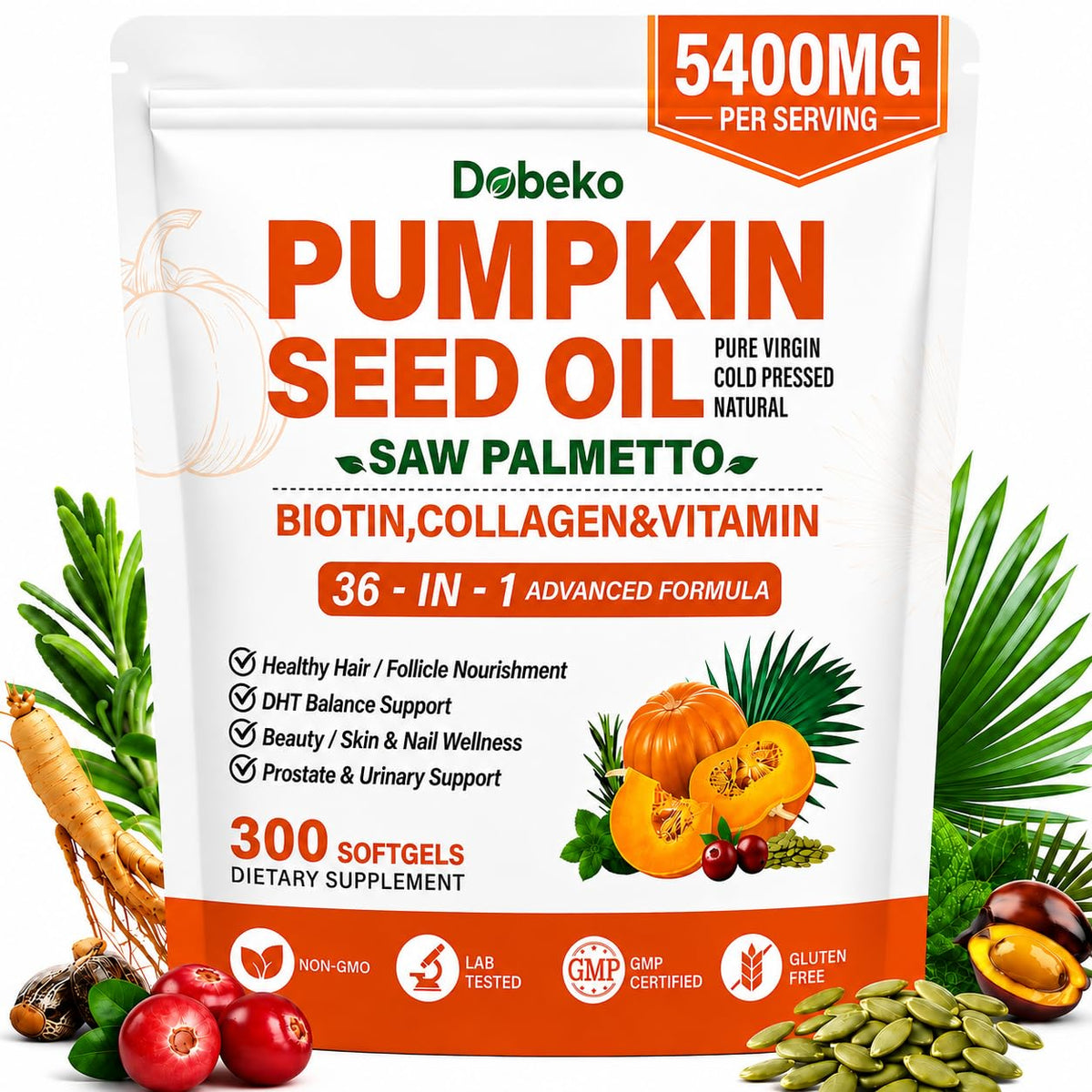 Cold Pressed Pumpkin Seed Oil with Saw Palmetto Capsules for - Dobeko Official Imagery - 2