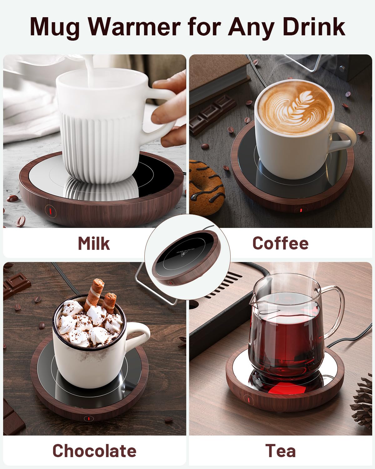 SWEETFULL Coffee Mug Warmer, Electric Cup Warmer for Desk - Wood - SWEETFULL Official Product View 7