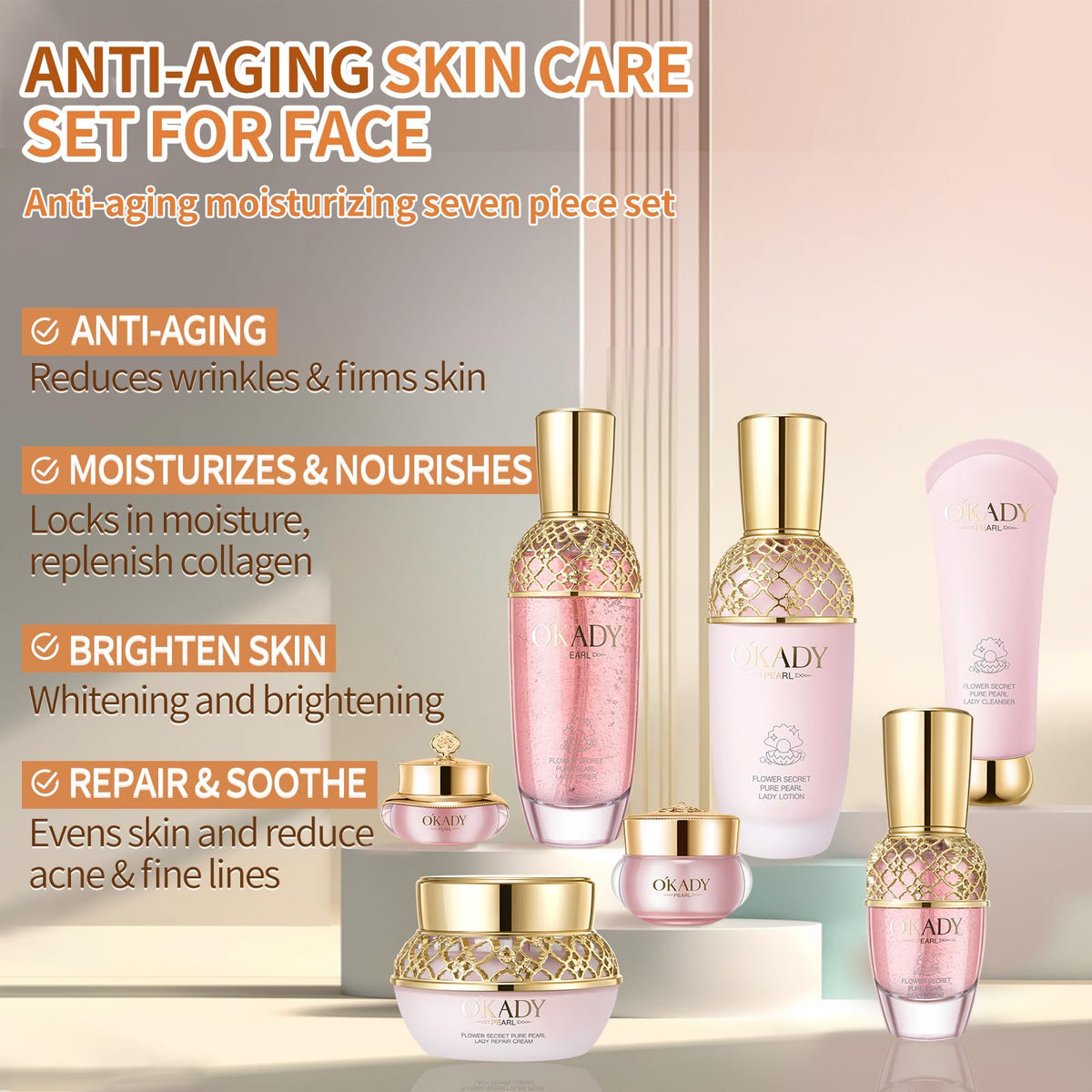 Luxury 7 in 1 Anti Aging Skin Care Set for Women Cleanser - AESTHTANY Official Imagery - 5