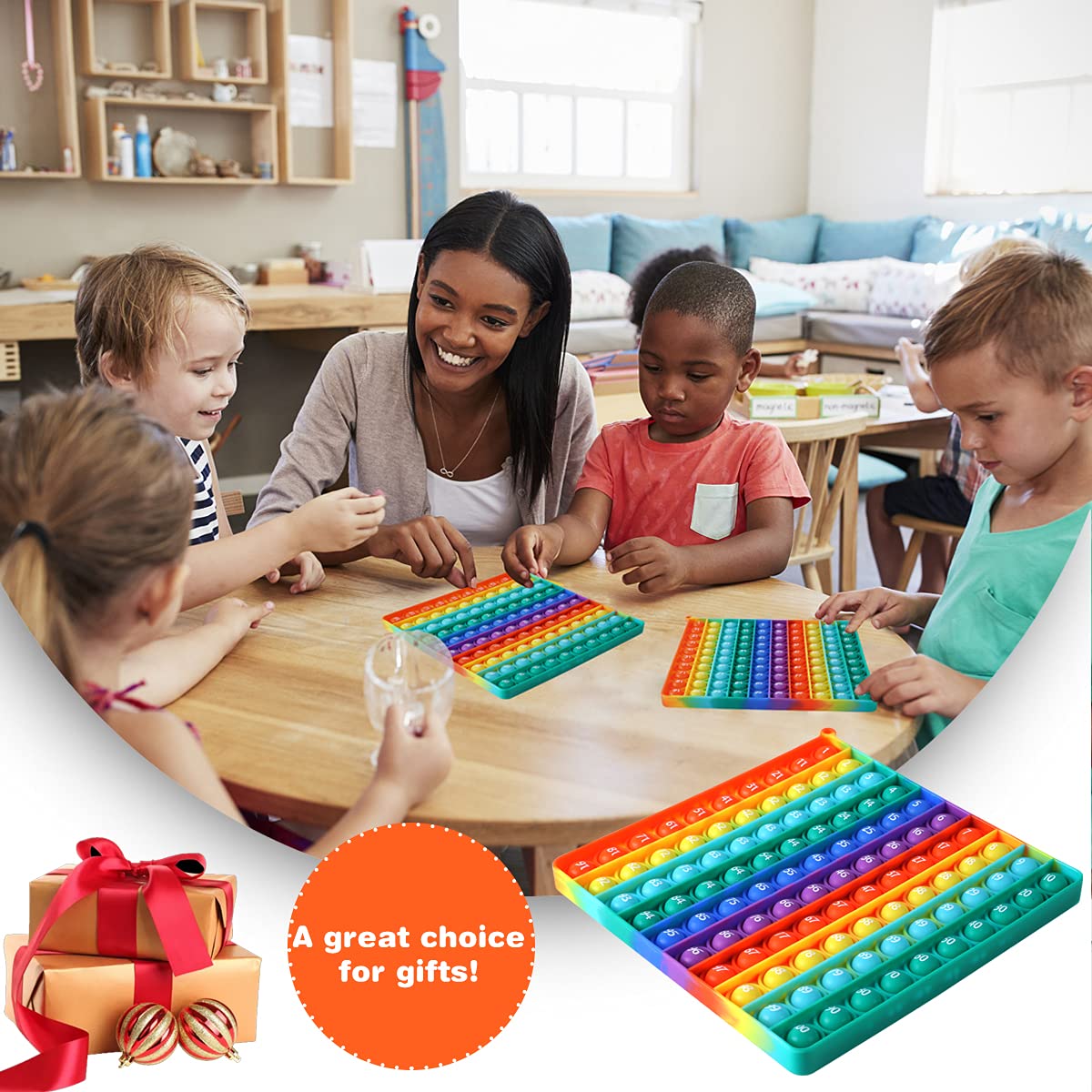 AK-SHIP 7.8in Big Size P0pp Math Toys , Rainbow Square Fidget Tto - AK-SHIP Official Product View 4