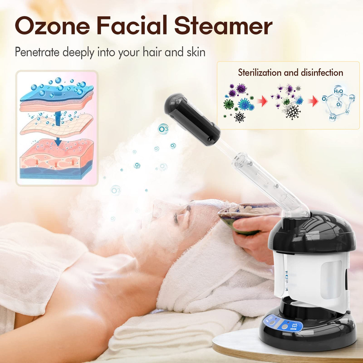 2 in 1 Hair Steamer for Natural Hair Ozone Facial Steamer - Kingsteam Official Imagery - 4