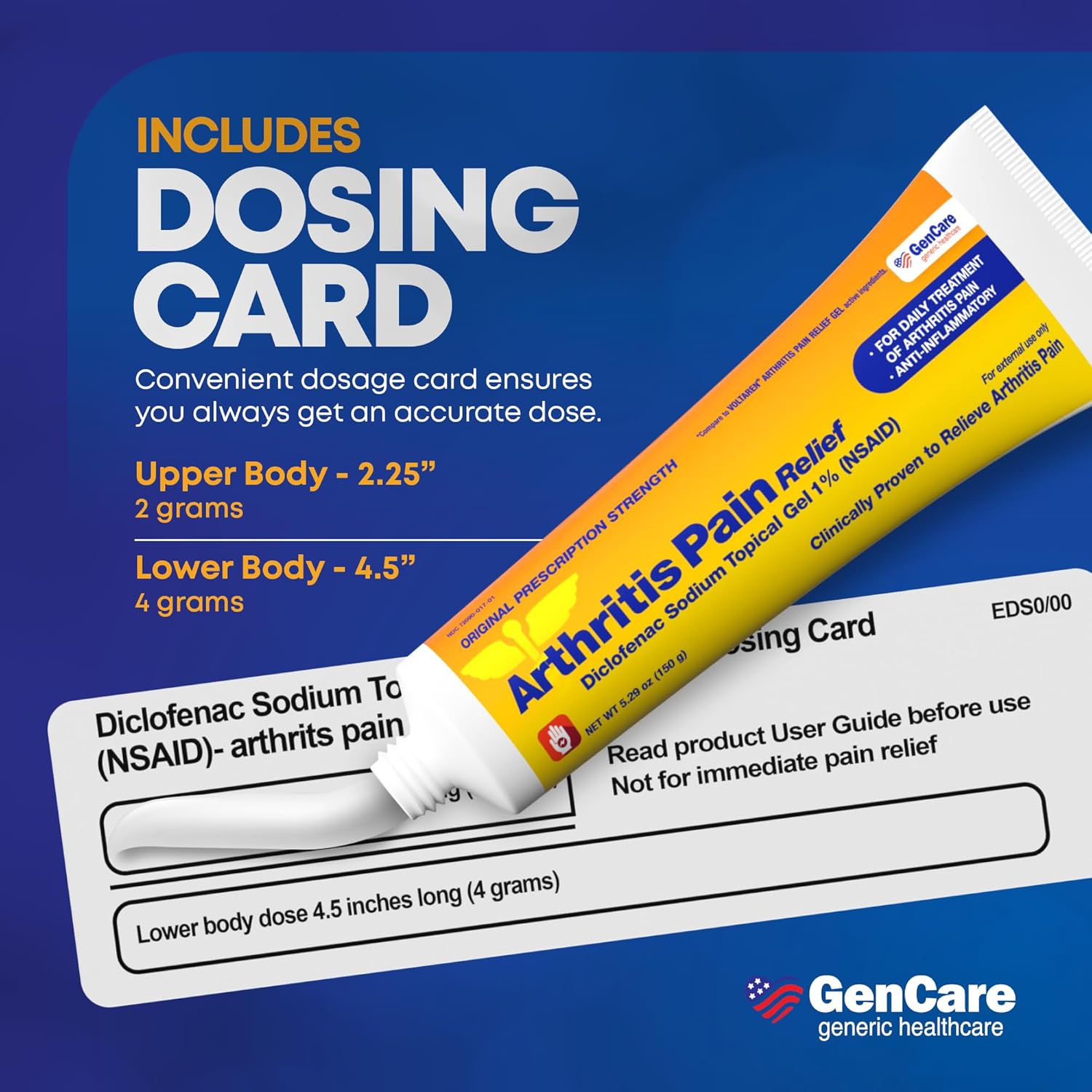 GenCare Arthritis Pain Relief topical gel with 1% Diclofenac Sodium, a non-steroidal anti-inflammatory drug for joint pain relief.