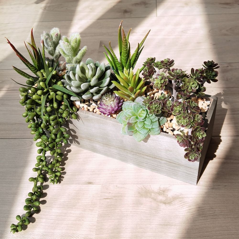 Artificial potted succulent plants arrangement by Supla, realistic fake succulents for home decor in a stylish pot
