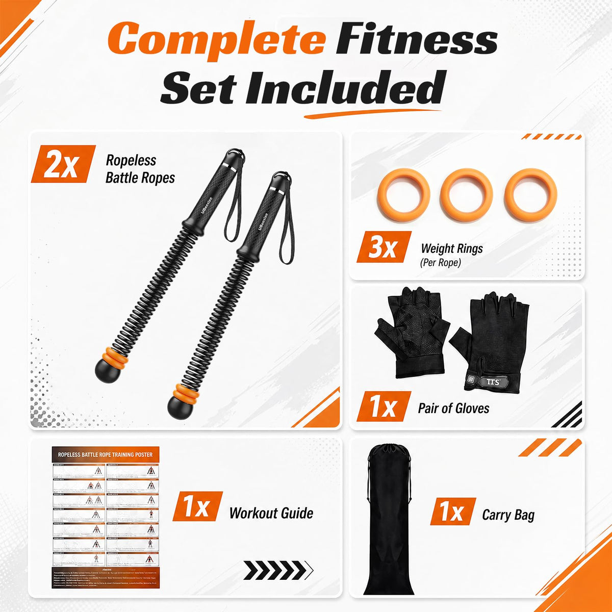 UBeesize Weighted Ropeless Battle Rope Fitness Kit with - UBeesize Official Imagery - 8