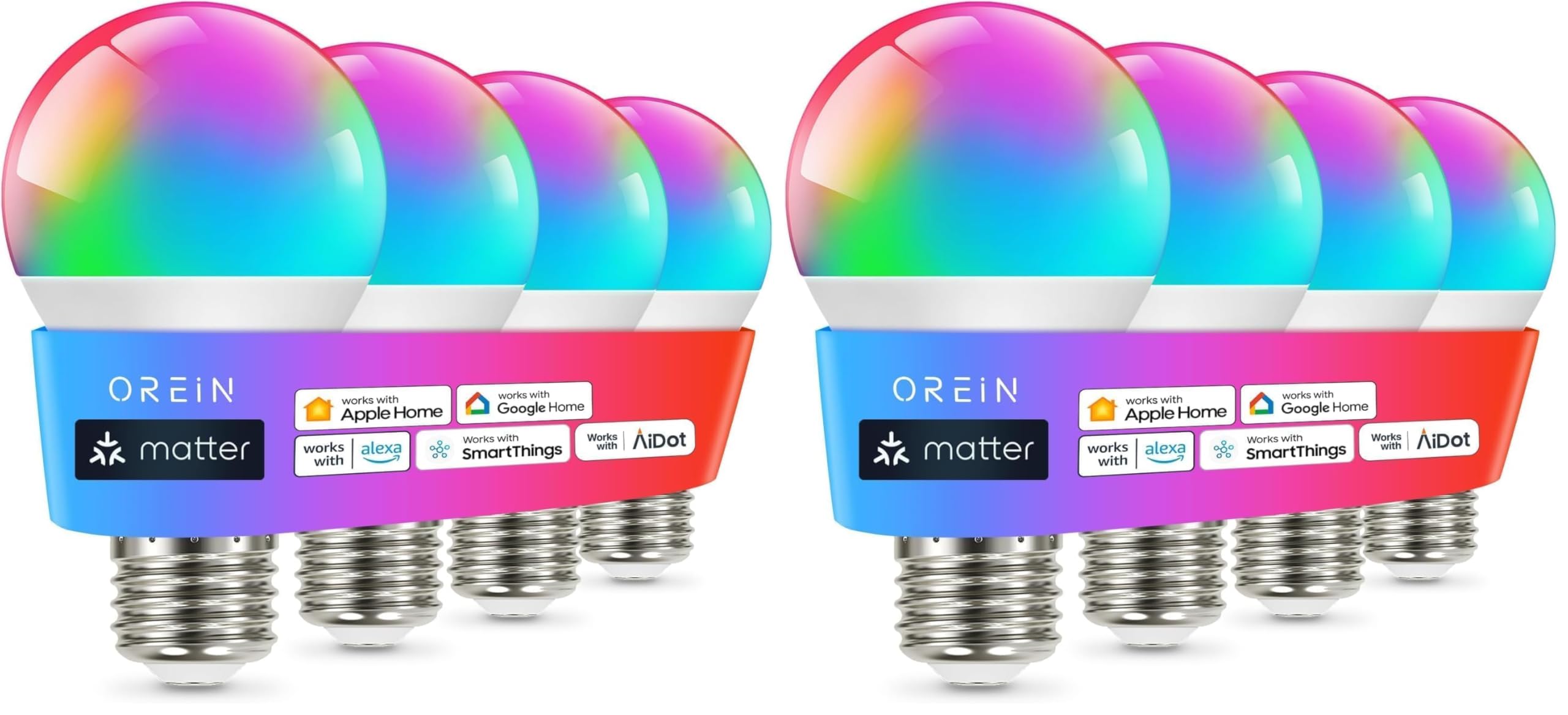 OREiN Matter Smart Light Bulb, A19 RGBTW Color Changing Light Bulbs, 4 Pack - OREiN Official Product View 10