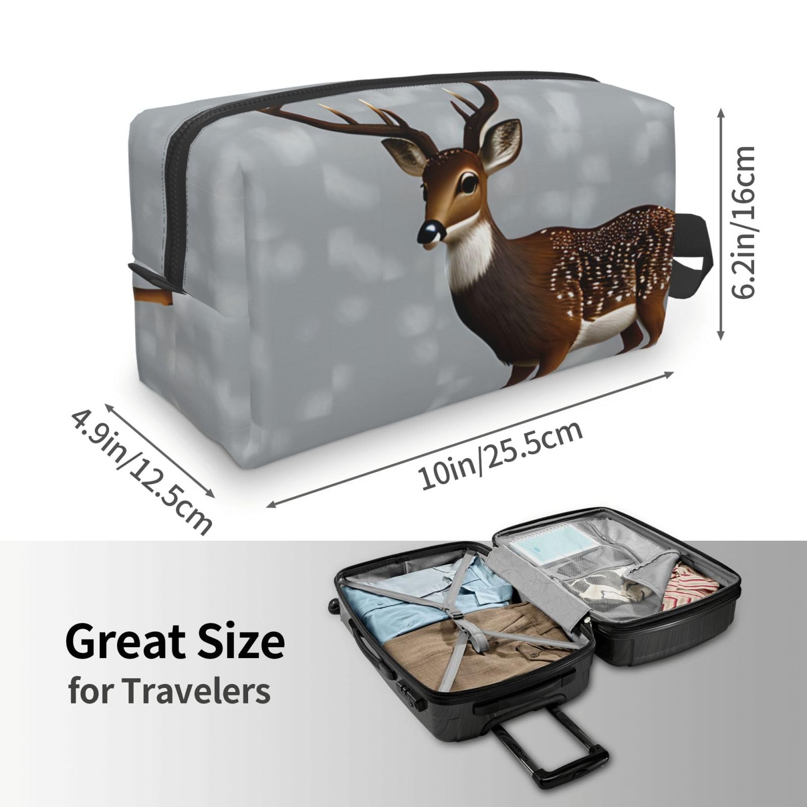 SXZVVBN Grey plum deer Large Capacity Travel Toiletry Bag Durable Oxford Cloth Makeup Organizer Cosmetic Pouch