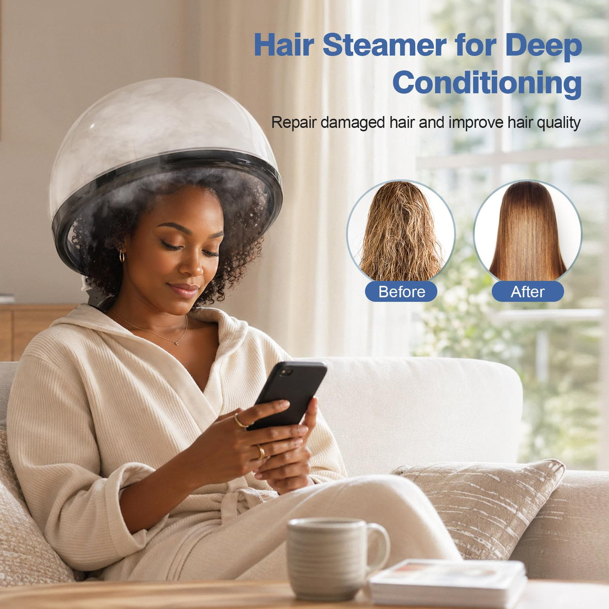 2 in 1 Hair Steamer for Natural Hair Ozone Facial Steamer - Kingsteam Official Imagery - 3