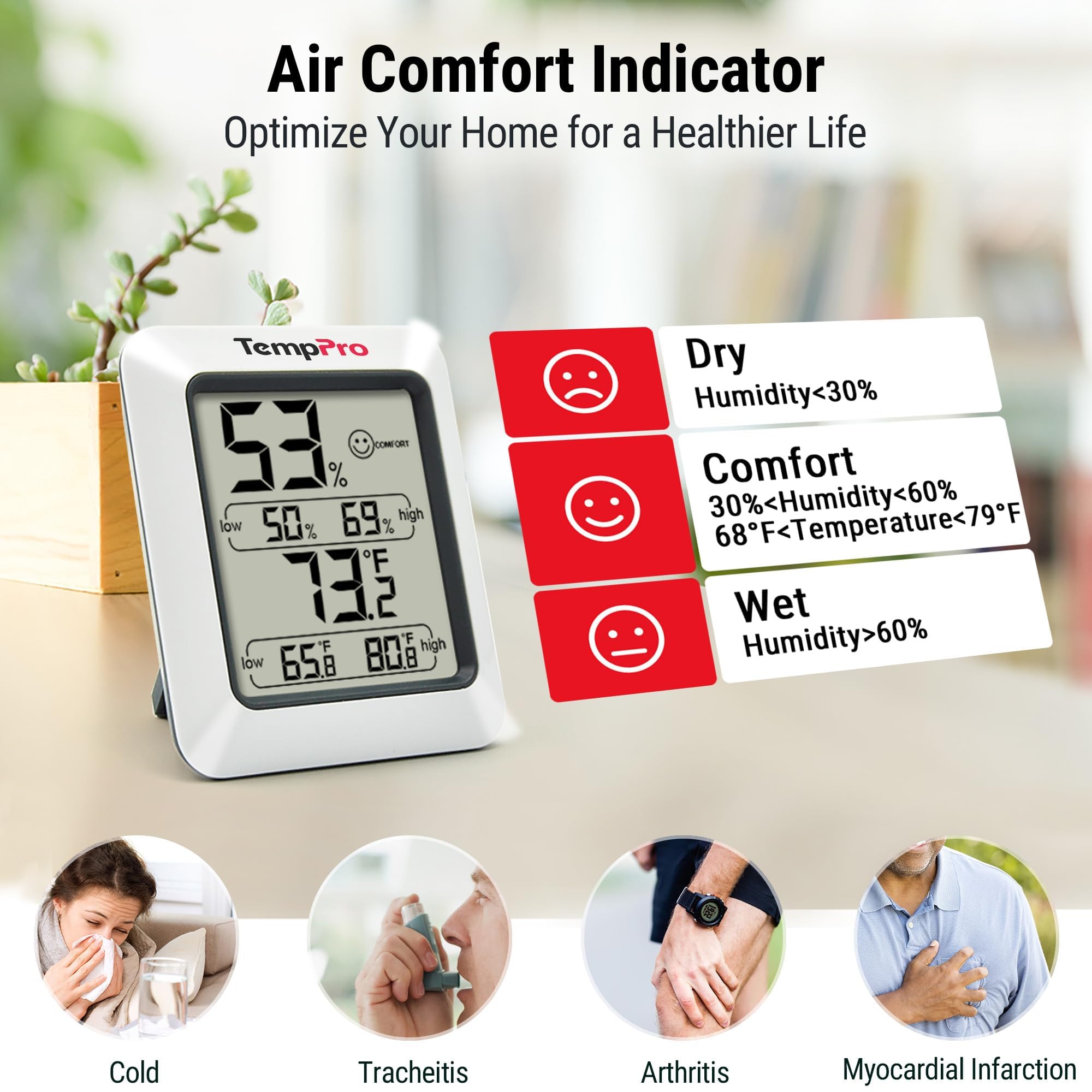 TempPro TP50 Digital Hygrometer Indoor Thermometer Room Thermomet by TempPro - Angle View 3