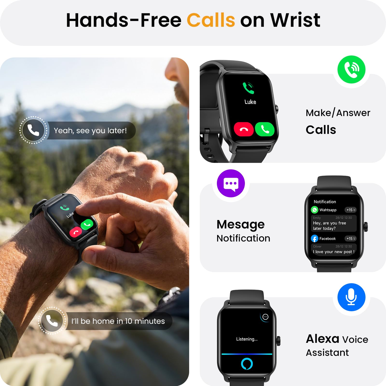 Fitpolo Smart Watches for Men Android & iPhone, Alexa Built-in   IP68 - View 4