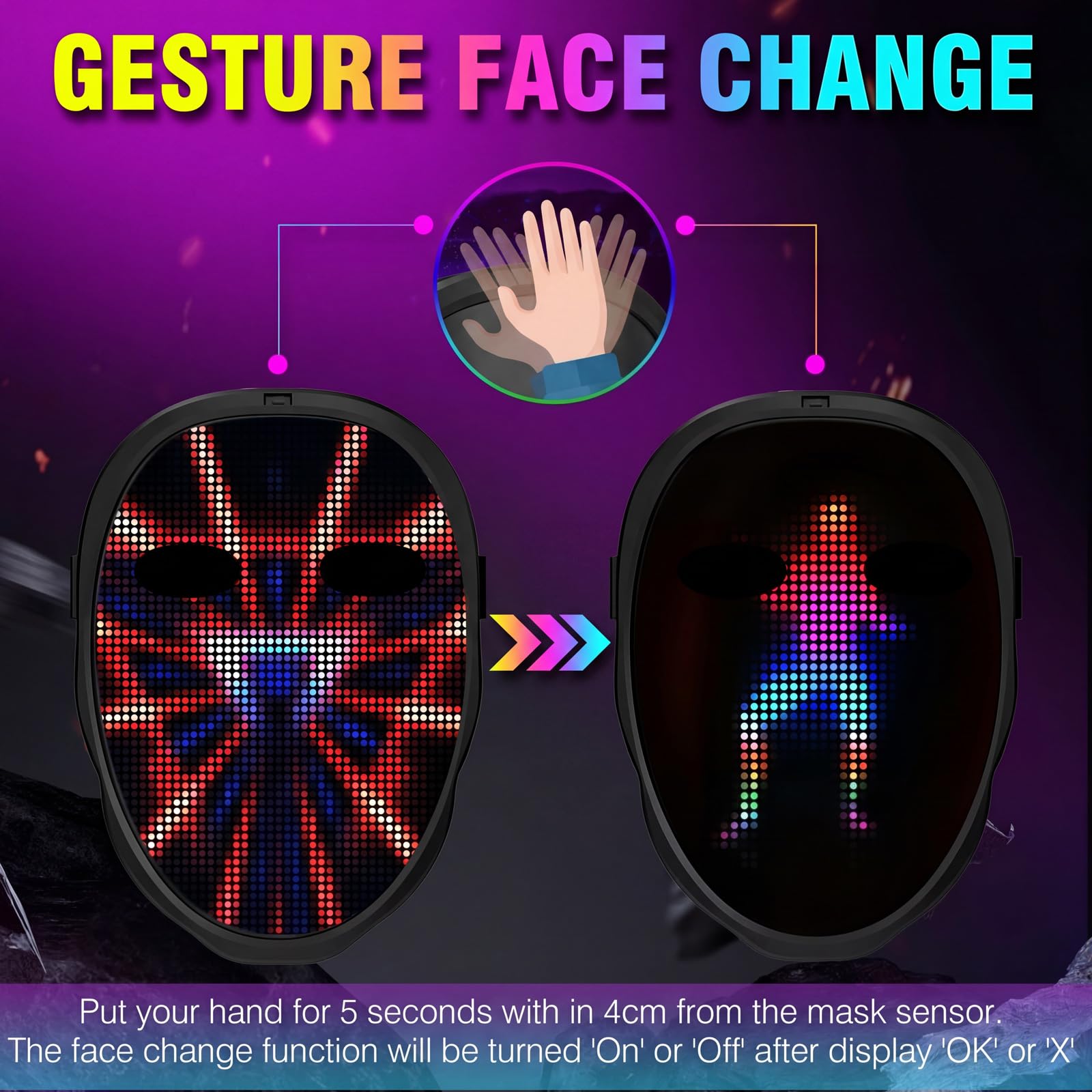 MEGOO Led Mask with Bluetooth Programmable App,Light Up Digital Face Mask - MEGOO Official Product View 5
