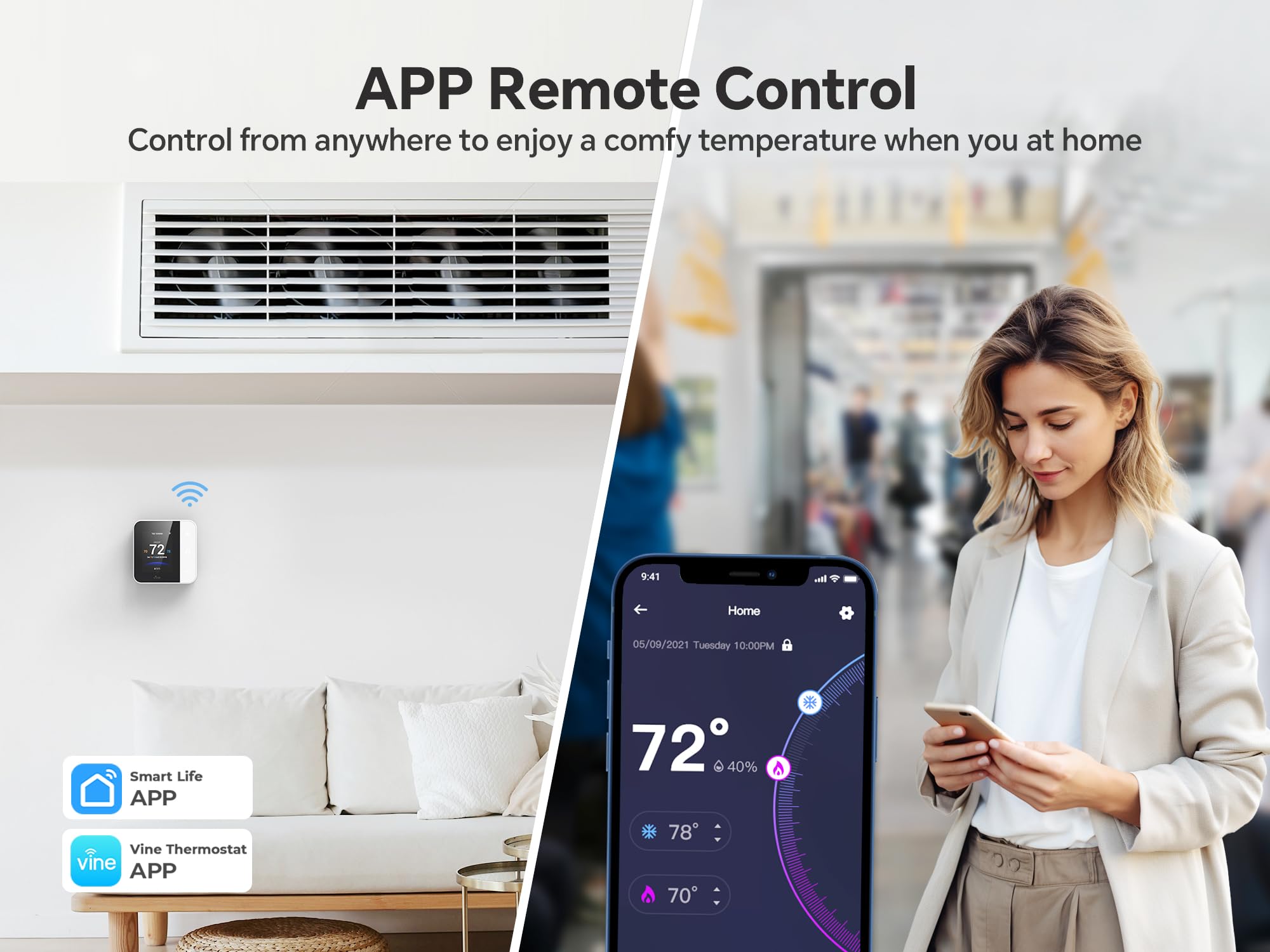 vine Smart Thermostat for House, WiFi Thermostats for Home Compat - vine Official Product View 4
