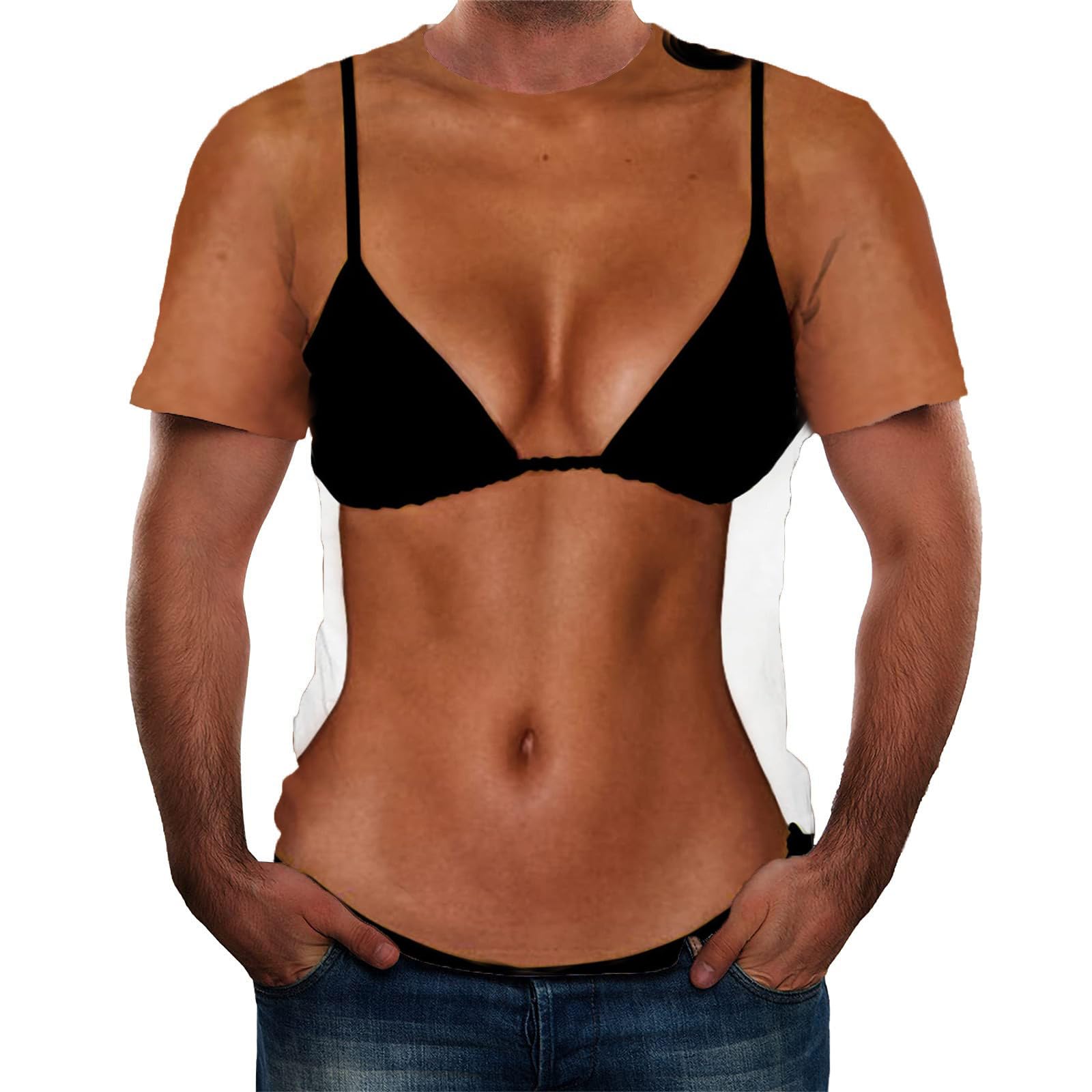 Men's Funny Ugly Shirts Prank Graphic Fake Muscle T Shirts for Men 3D - View 2