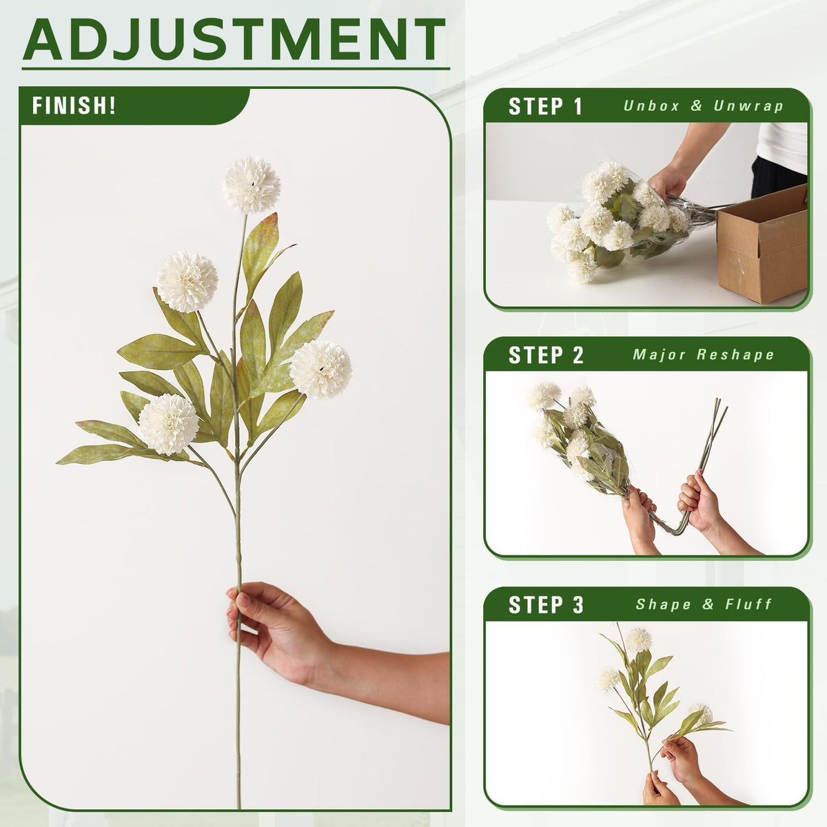 6Pcs 27 Artificial Pompon Mum Stems Silk Flowers for Vase - Juxdp Official Imagery - 7