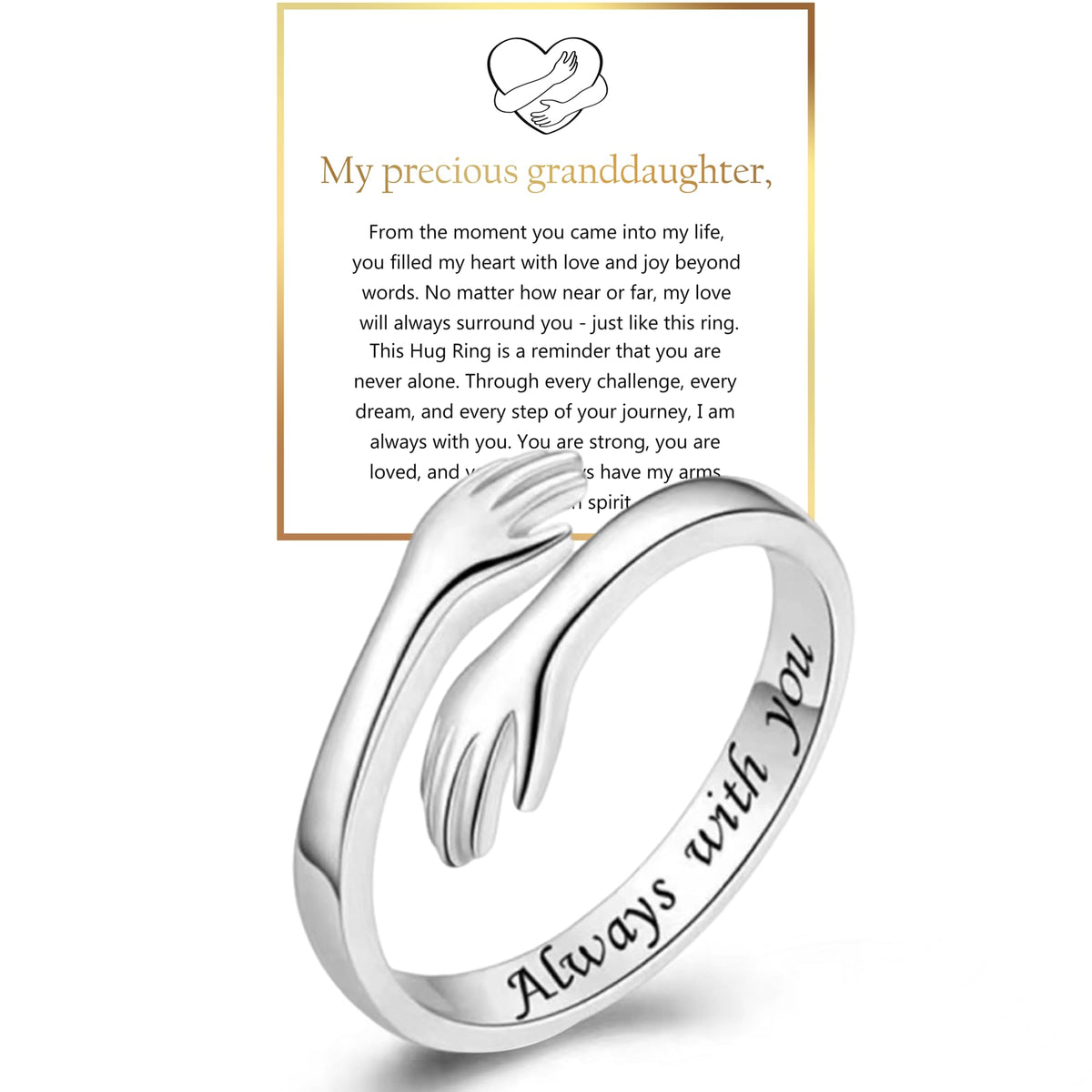S925 Sterling Silver Hug Ring for Granddaughter Adjustable - Yuanyora Official Imagery - 2