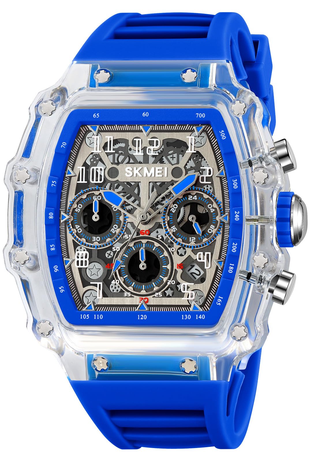 MASTOP Fashion Hollowed Men Watches Tonneau Transparent Silicone - Product Imagery