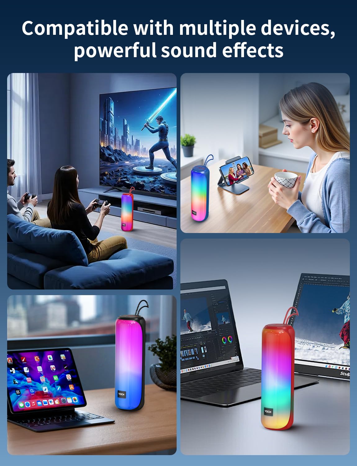 VOCH Bluetooth 5 3 Speaker with RGB Light Portable Wireless - VOCH Official Imagery - 4