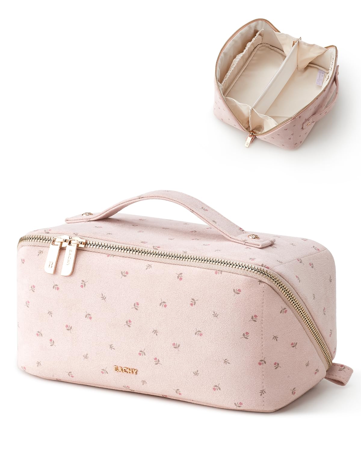 EACHY Makeup Bag Soft Suede Floral Cosmetic Bag for Women - EACHY Official Imagery - 2