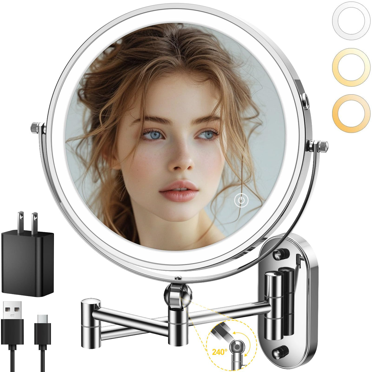 9 Wall Mounted Lighted Makeup Mirror 4000mAh Rechargeable - IMIKONA Official Imagery - 1