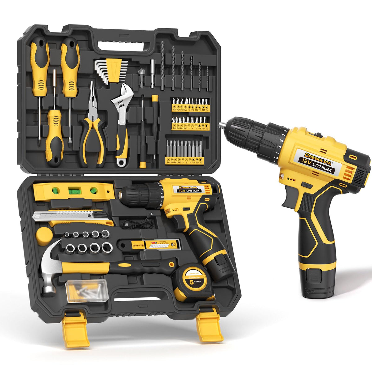 Drill Set Tool Kit for Home with 12V Cordless Power Drill - CRESOLVIA Official Imagery - 2