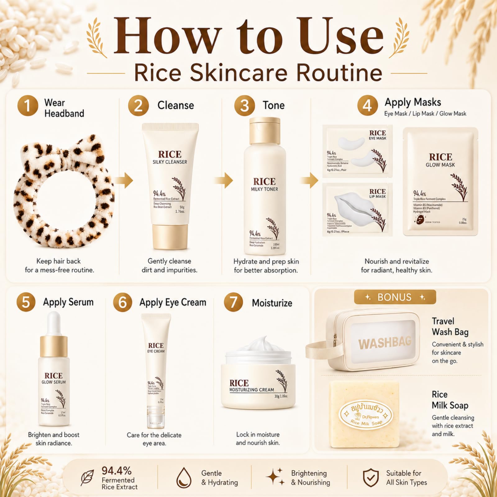 Korean Skin Care Set 17PCS Rice Skin Care for Women Girls - Vienflona Official Imagery - 5