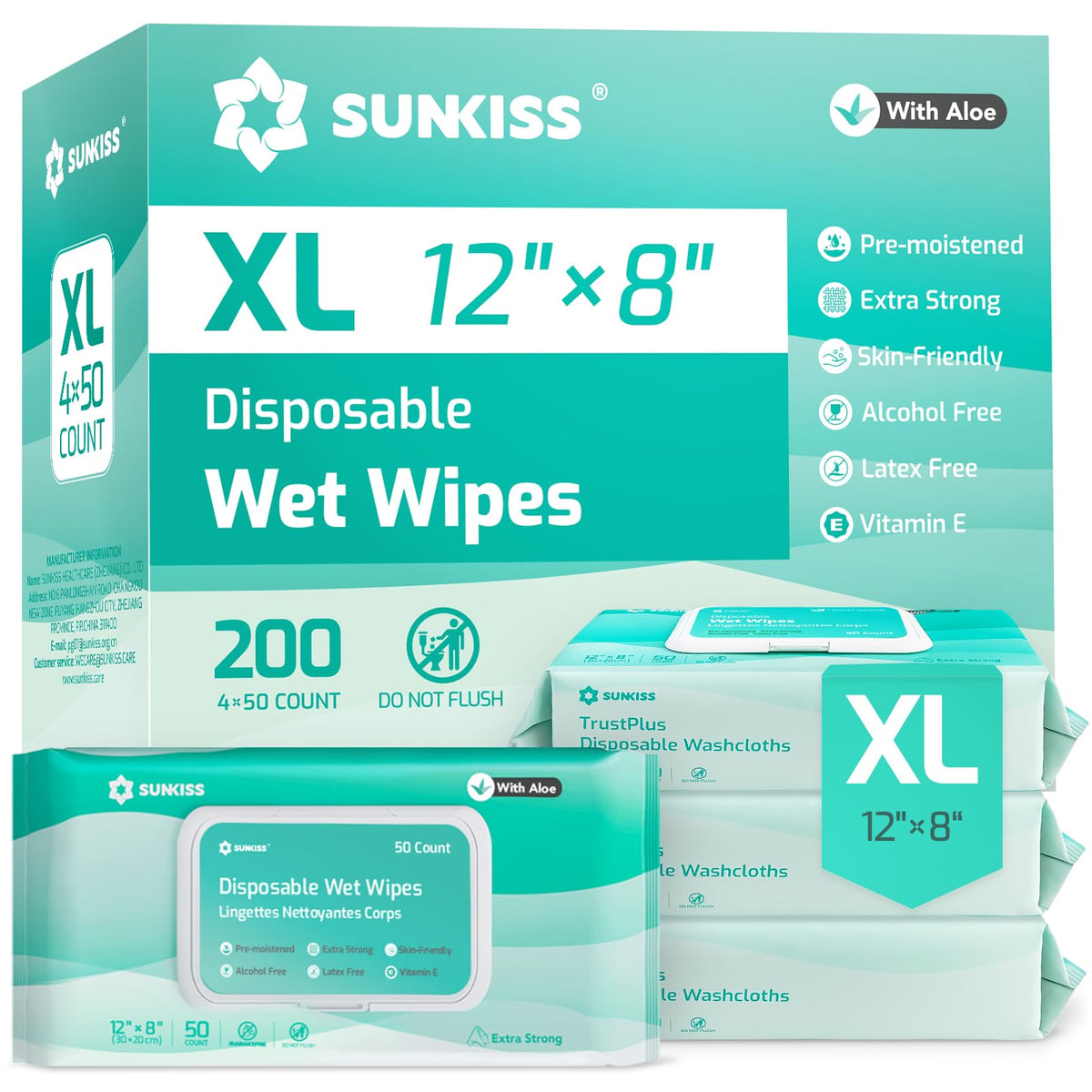 SUNKISS TrustPlus Adult Wet Wipes Extra Large 8 x12 - SUNKISS Official Imagery - 2
