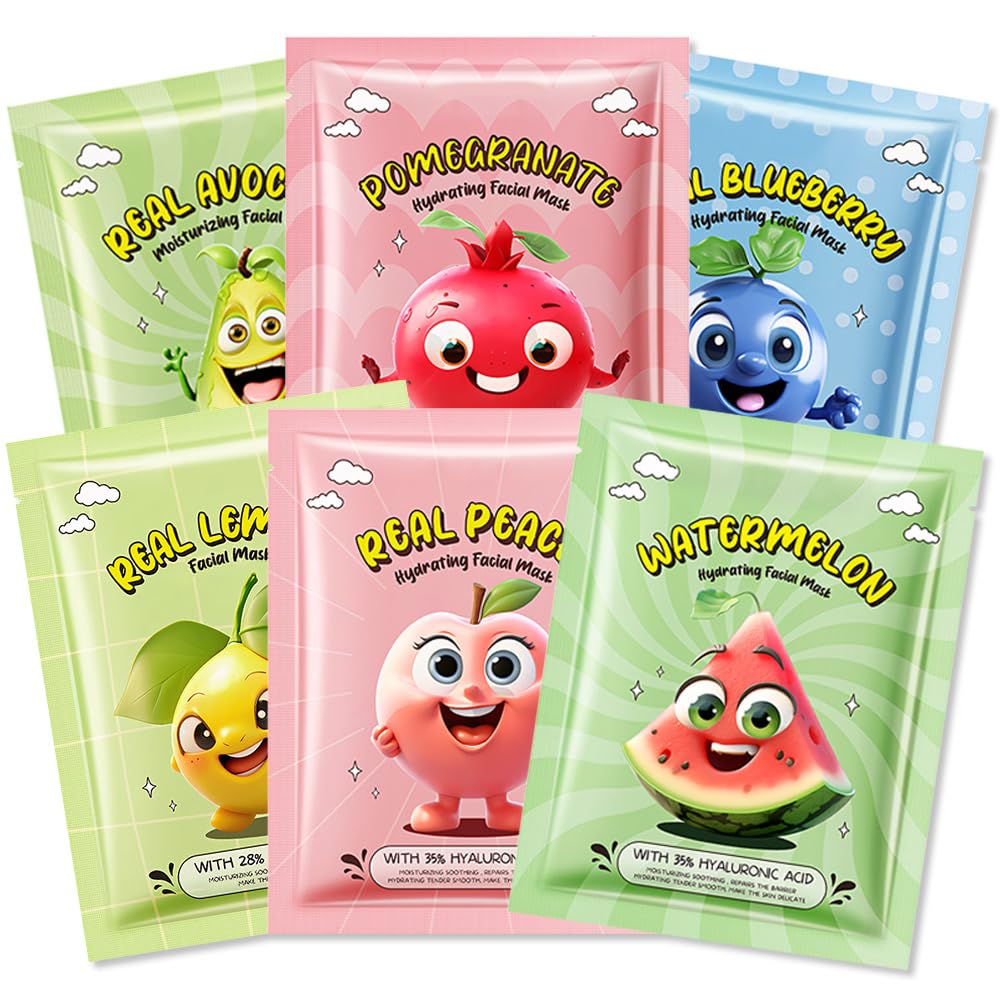10 Pack Fruit Face Masks for Kids, Kids Face Mask Spa Day Kit - Kaely
