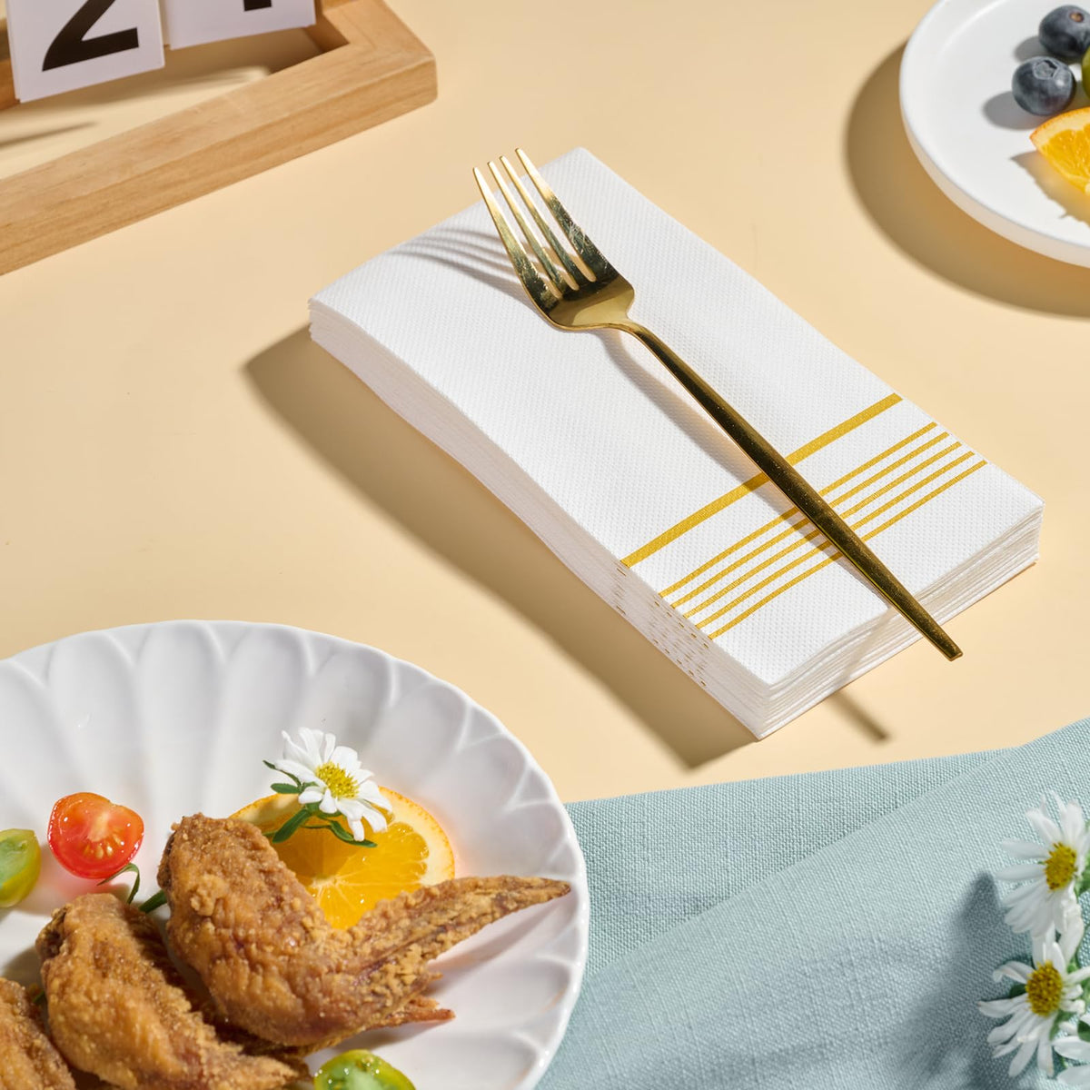 400 Paper Dinner Napkins 2 Ply Gold and White Guest Hand - JOLLY CHEF Official Imagery - 3