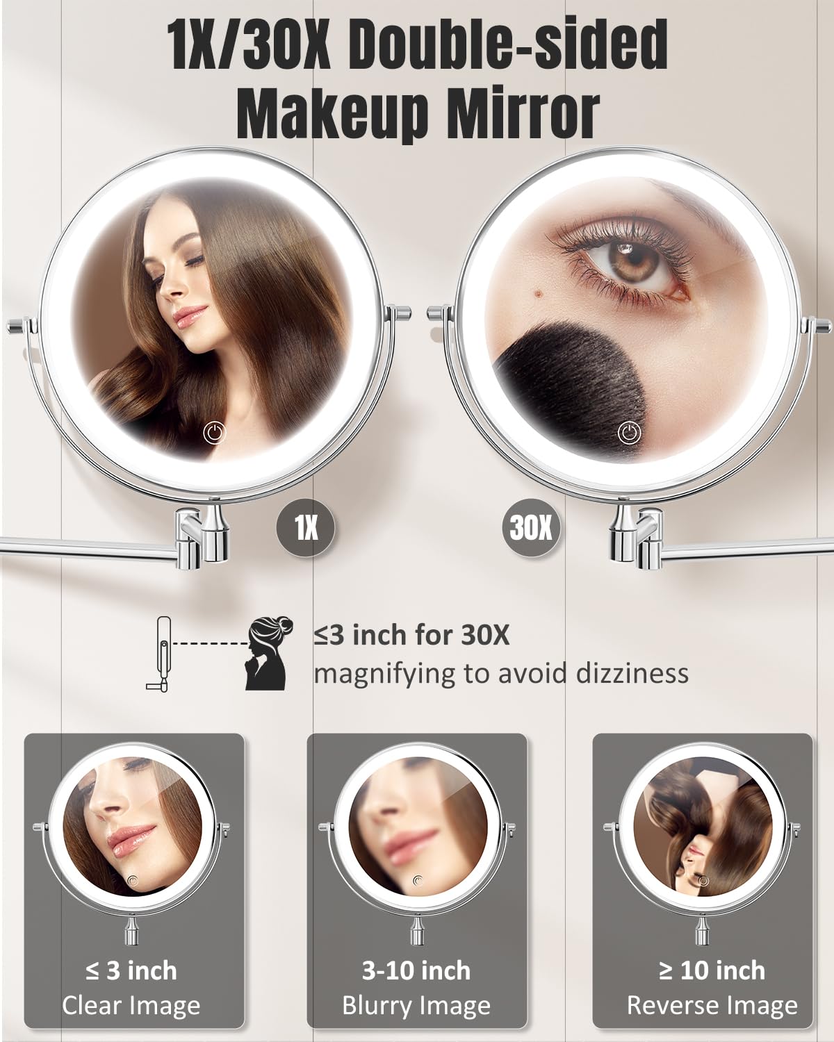 VFD 8 30X 1X Wall Mounted Lighted Magnifying Makeup Mirror - VFD Official Imagery - 5