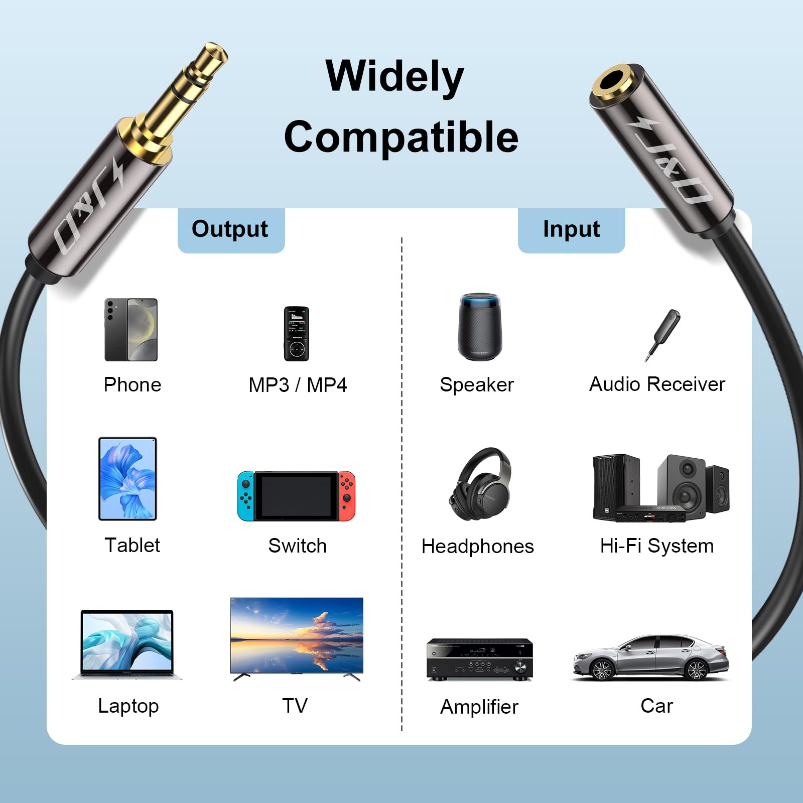 J&D 3.5mm Auxiliary Audio Extension Cable, Gold Plated Copper She by J&D - Angle View 3