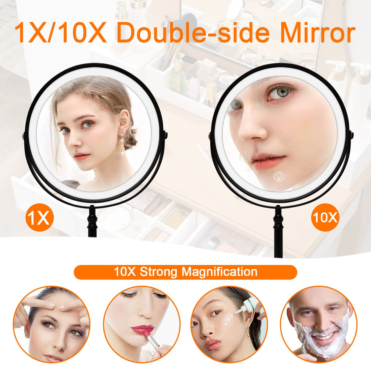 8 Lighted Makeup Mirror 1X 10X Magnifying Vanity Mirror with - AMZTOLIFE Official Imagery - 3