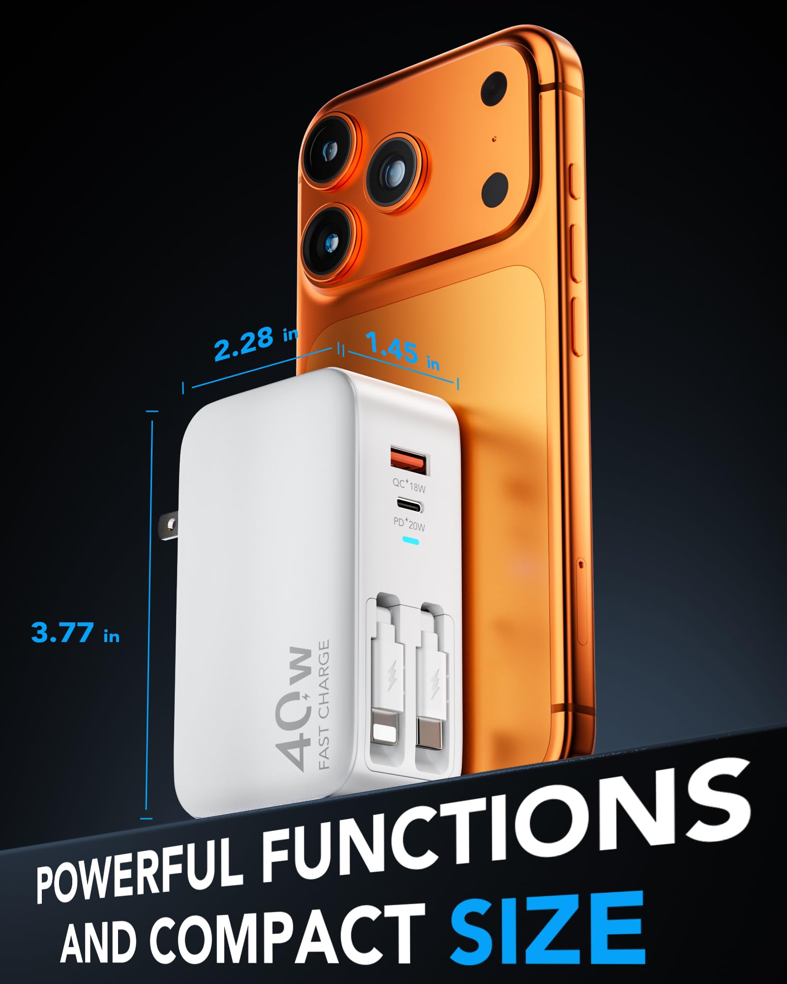 HATALKIN 4-in-1 Retractable USB C Wall Charger,40W Fast Charging - HATALKIN Official Product View 5