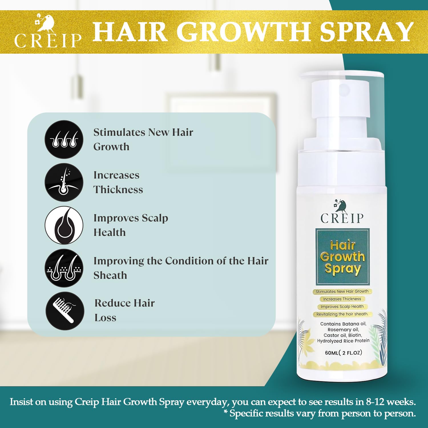 Creip Natural Hair Growth Oil Spray - Natural Formula with Batana & Castor a - Creip Official Product View 7