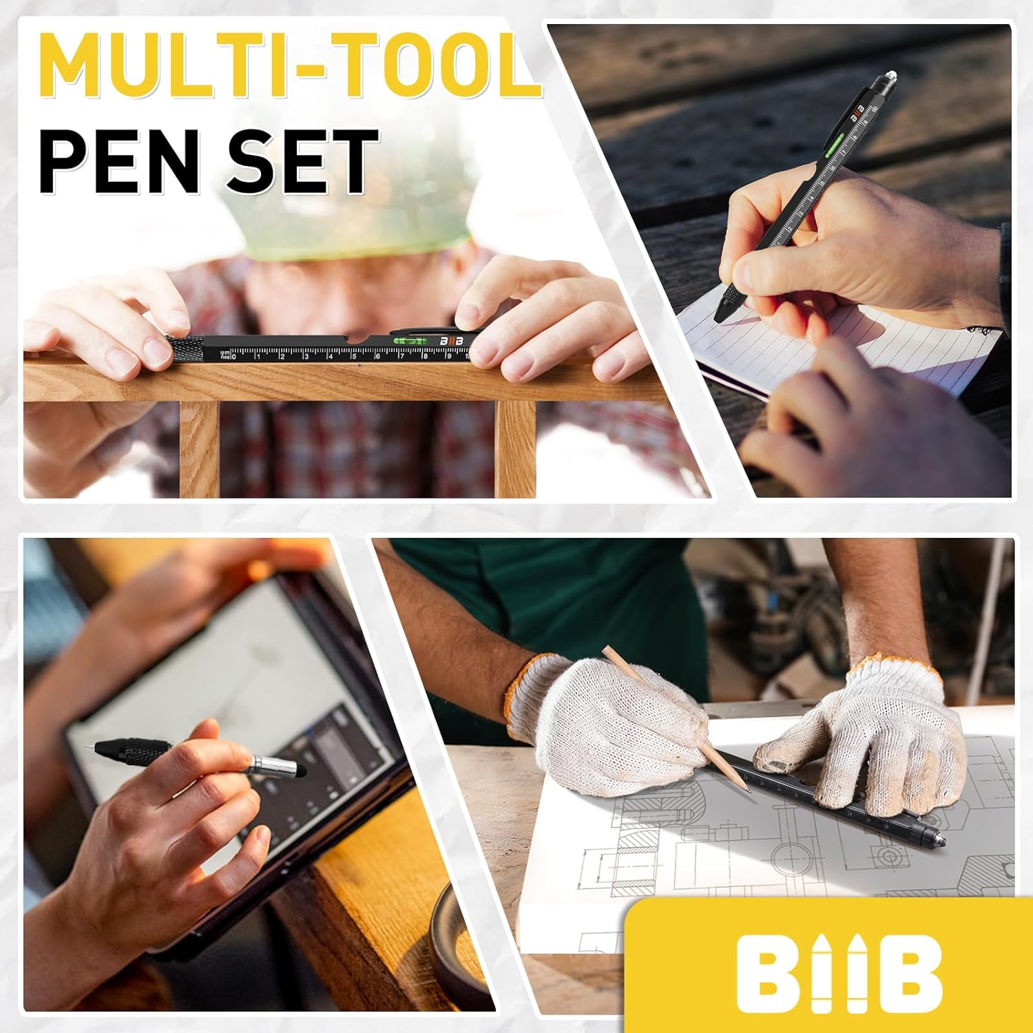 BIIB 9-in-1 multitool pen in a gift box, ideal for men's Easter baskets, versatile tool for everyday use, black and silver design