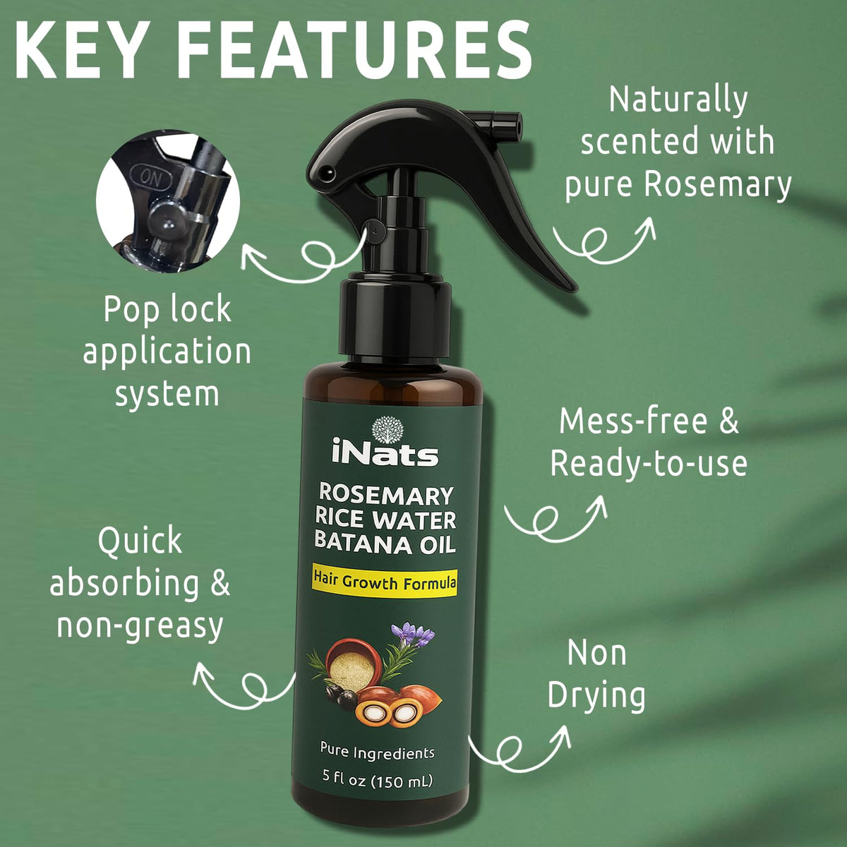 Rosemary Water Spray for Hair Growth Rice Water Spray 5 fl - iNats Official Imagery - 4