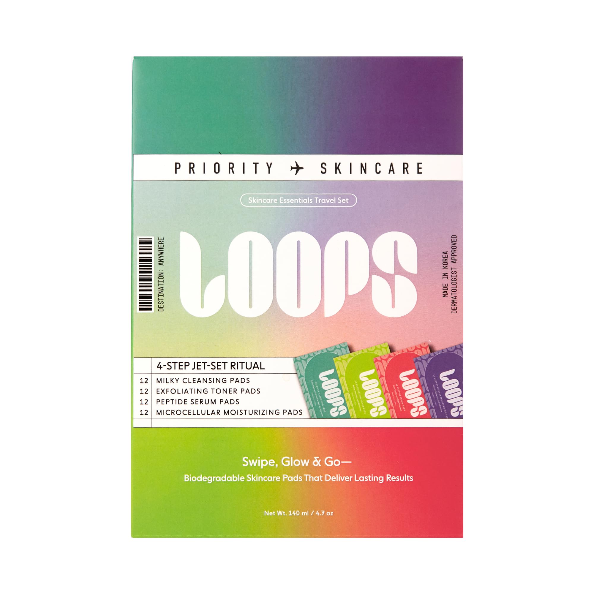 LOOPS 4-Step Korean Skincare Essentials Kit - 48 Travel Pads - Product Imagery