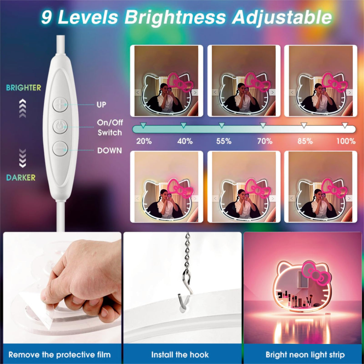 GALLIA Anime Hello Kit Mirror Vanity Neon Mirror with - GALLIA Official Imagery - 4