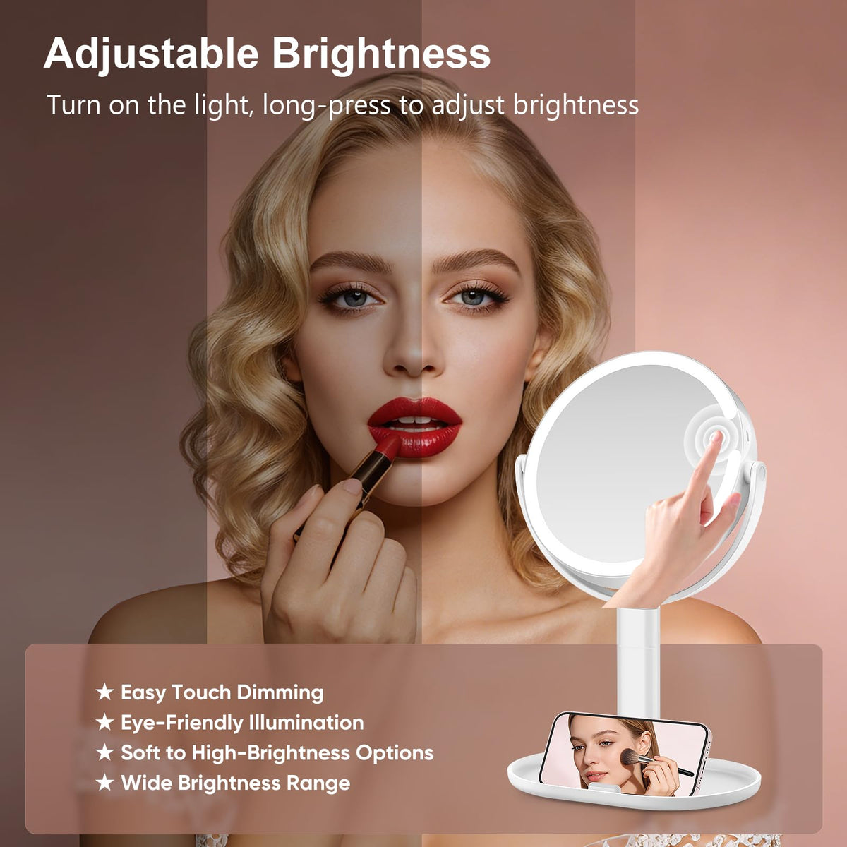 Rechargeable Lighted Makeup Mirror 10X Magnification 8 Inch - GONOBLE Official Imagery - 5