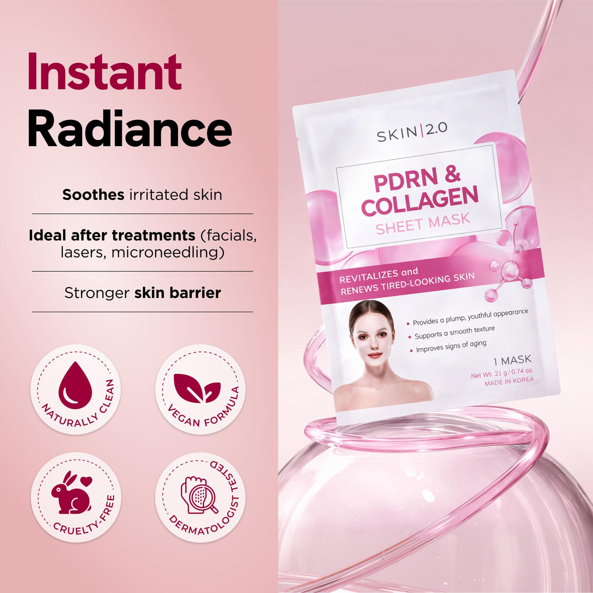 Skin 2 0 PDRN Face Mask with Collagen Dermatologist Tested - Skin 2.0 Official Product Imagery - 5