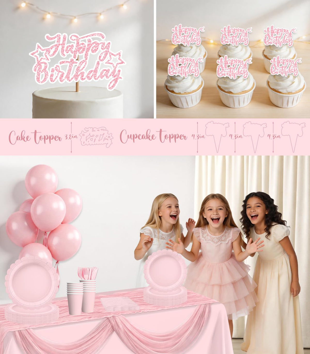 196Pcs Pink Birthday Party Decorations Tableware Set Serves - Yingoto Official Imagery - 7