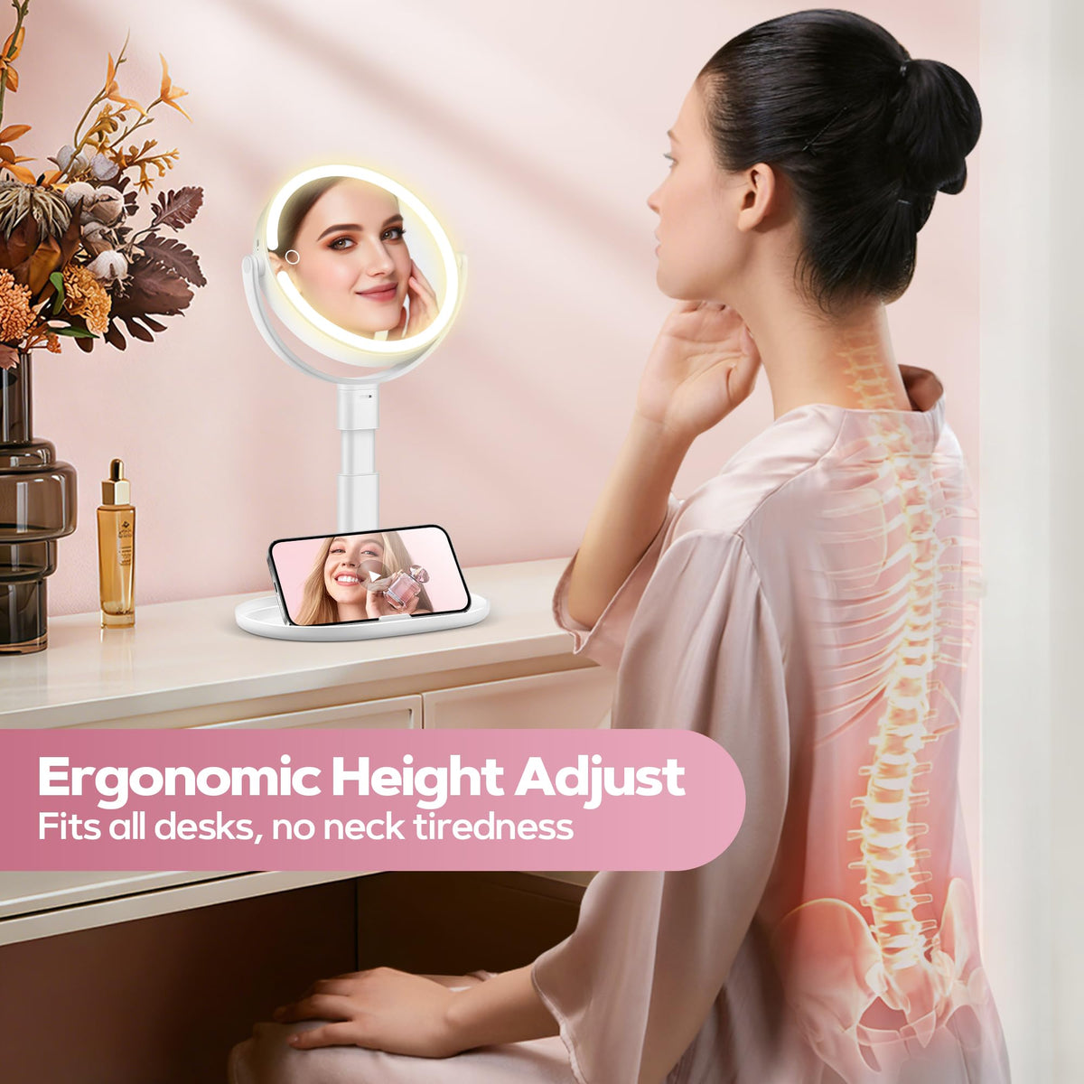 Makeup Mirror with Lights 30X Magnifying Height Adjustable - MOMOKUBA Official Imagery - 7