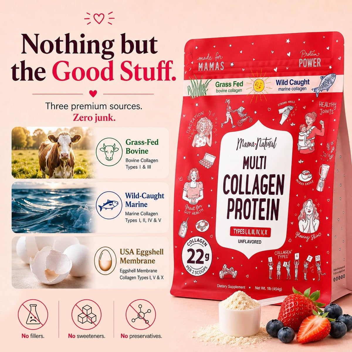 Multi Collagen Protein Powder Type I II III IV V X - Mama Natural Official Imagery - 4