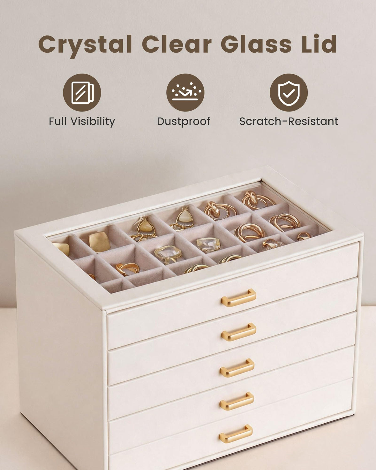Lolalet Earring Organizer Jewelry Box with Clear Lid Beige 5 - Lolalet Official Imagery - 6