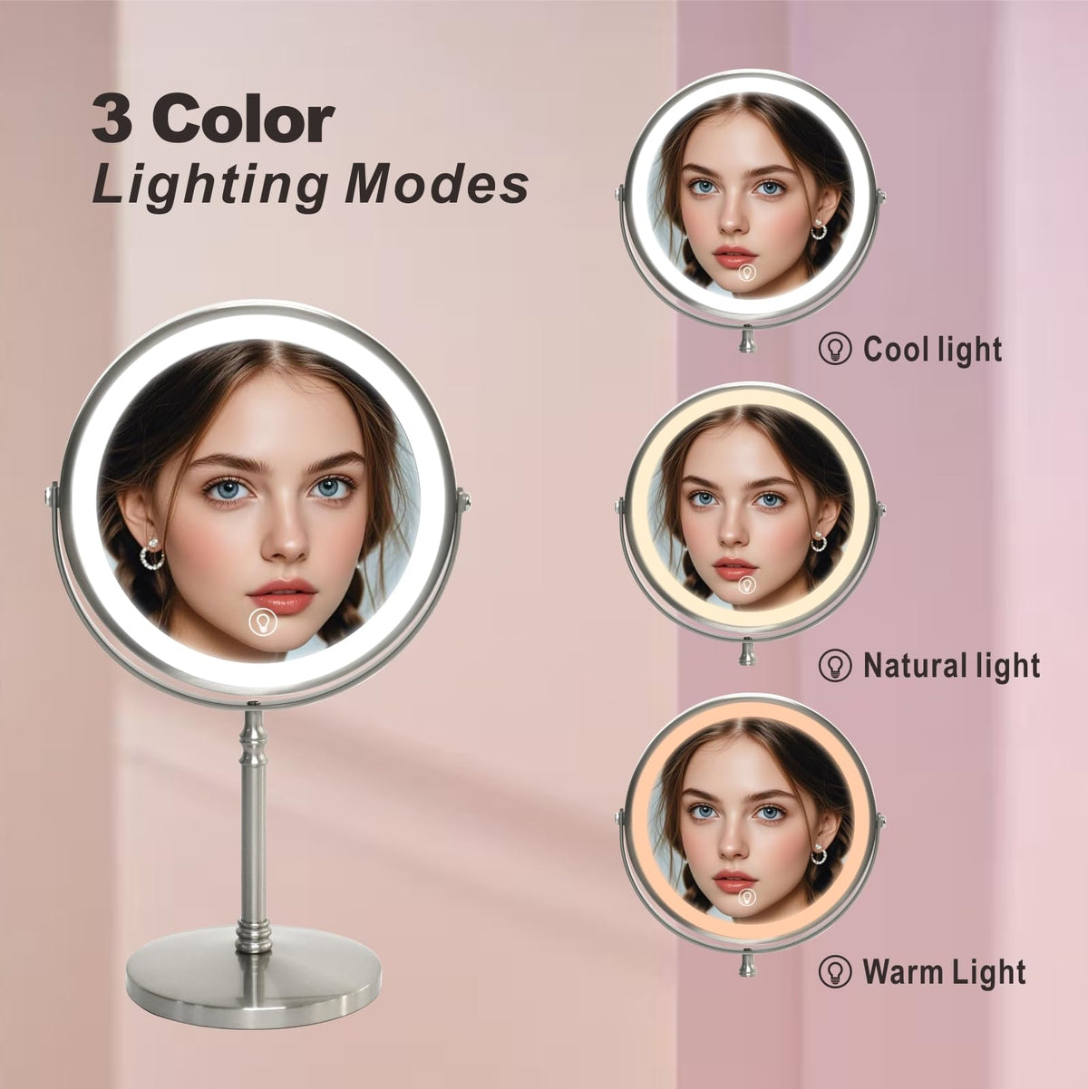 Makeup Mirror with Lights 8 Inch 1X 10X Rechargeable Double - Creocasy Official Imagery - 6