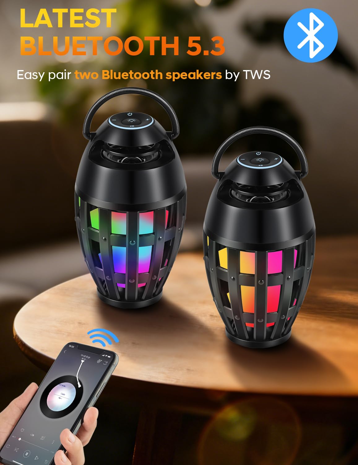 Dehikewell Outdoor Bluetooth Speakers with LED Flame Effect & Color Ch - View 3